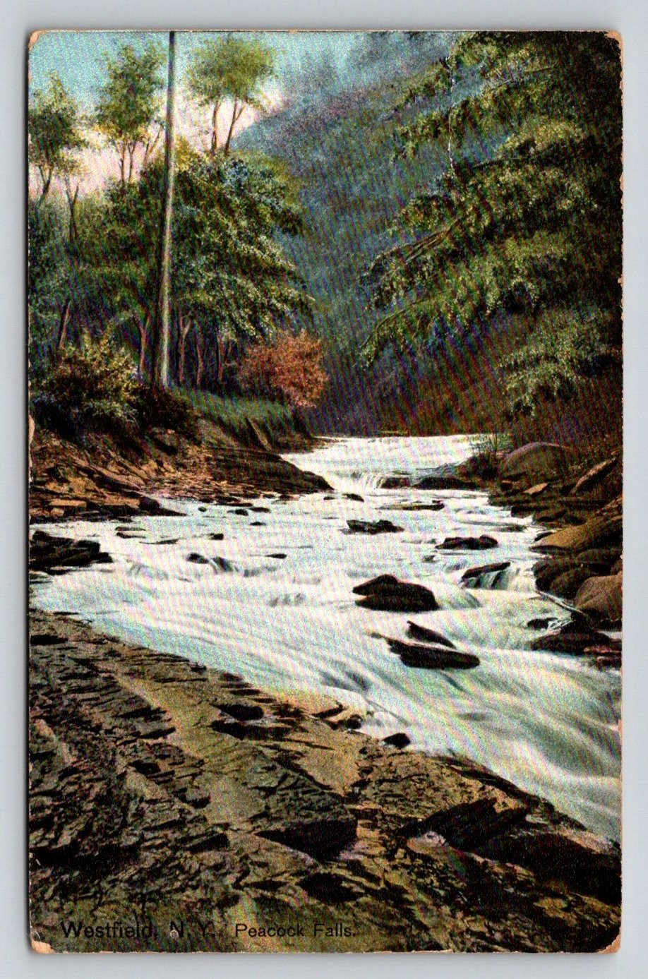 Westfield NY Peacock Falls Postcard 1913 Trans. Clk. RMS Mailed Hugh C. Leighton
