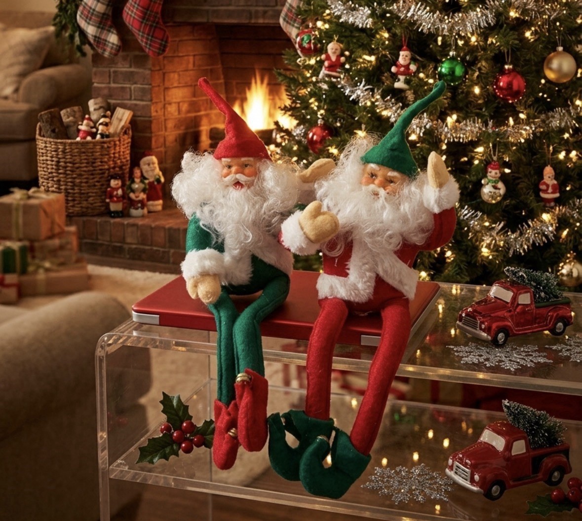VTG 1960’s Knee Hugger Pixie Elf Santa Shelf Sitter Ornaments LOT Japan Plush