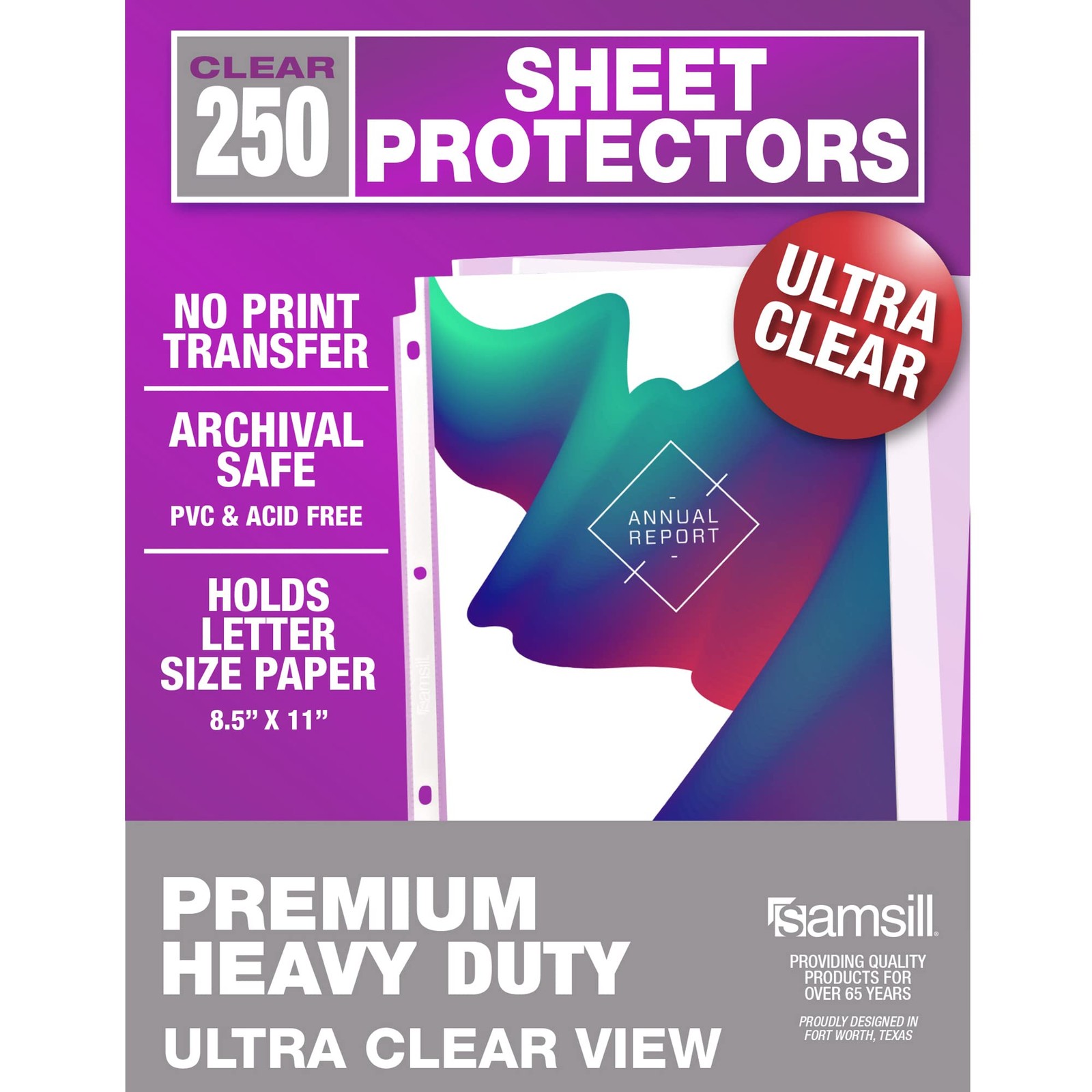 Samsill Sheet Protectors 250 Pack 8.5x11 Letter Size Top Loading Heavy Duty
