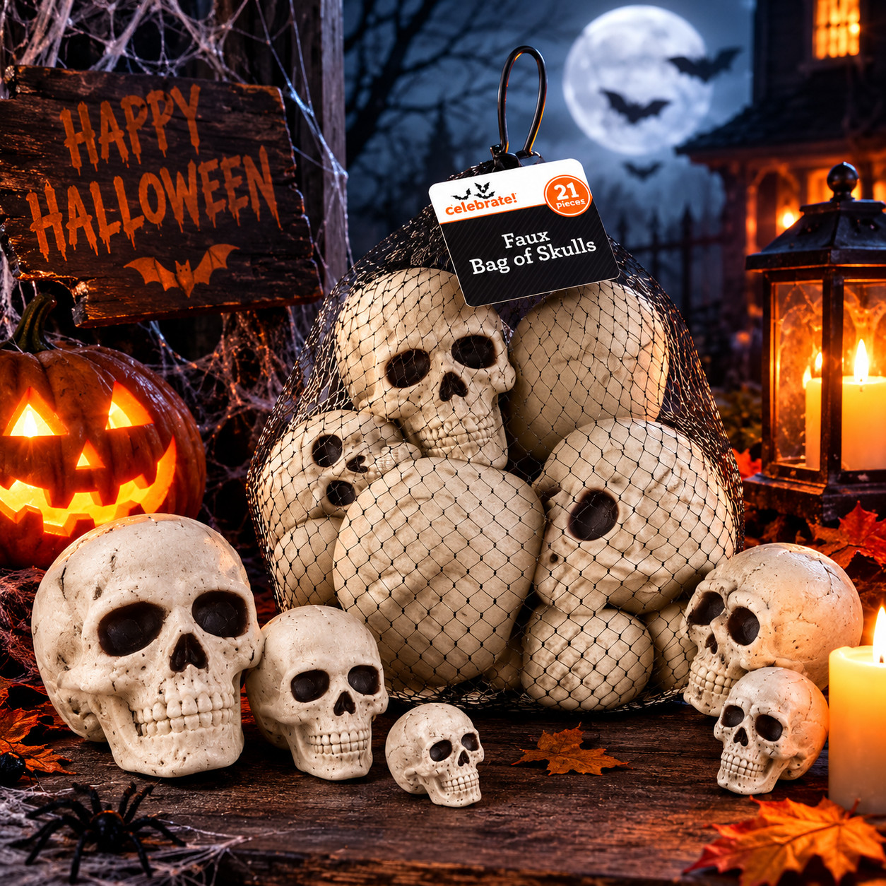 Faux Skull Decorations 21 Piece Set Halloween Spooky Haunted House Props