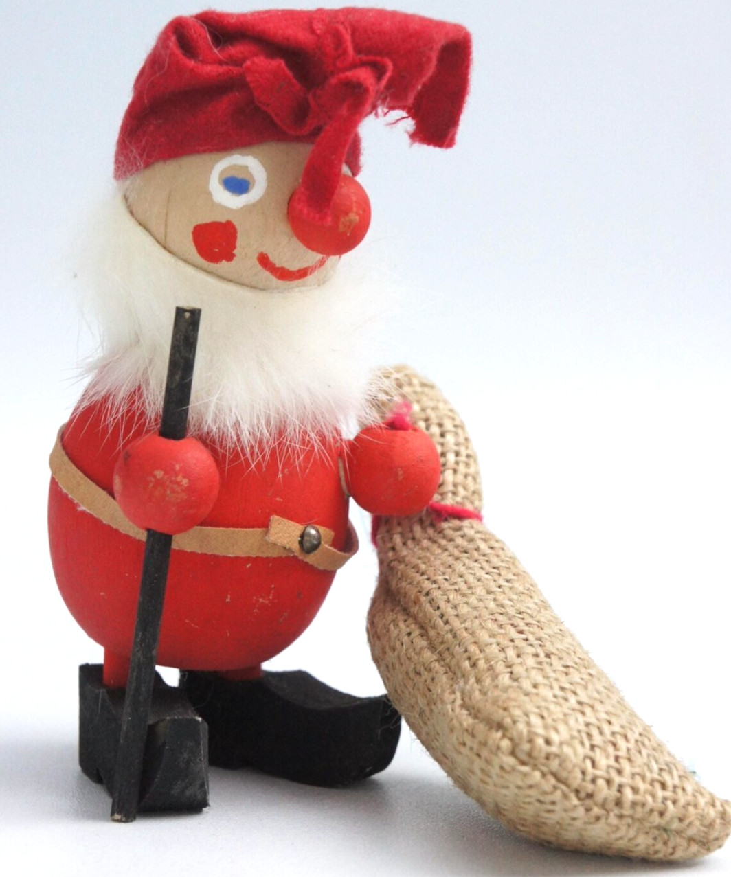 Vintage Swedish Handmade Wooden Santa Peg Doll Gnome Tomte Christmas Ornament