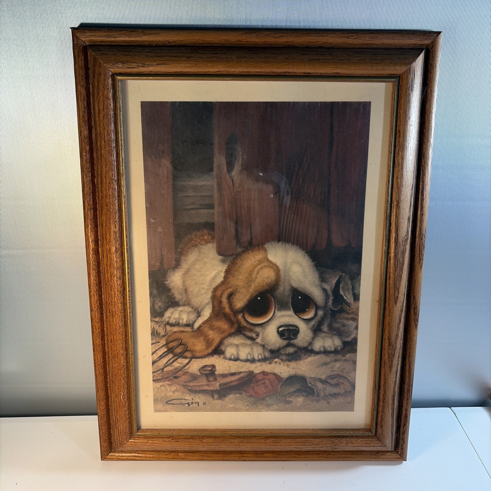 Vintage “Sad Eyes” Big-Eye Puppy Print by Gig – Great Condition Ships Fast