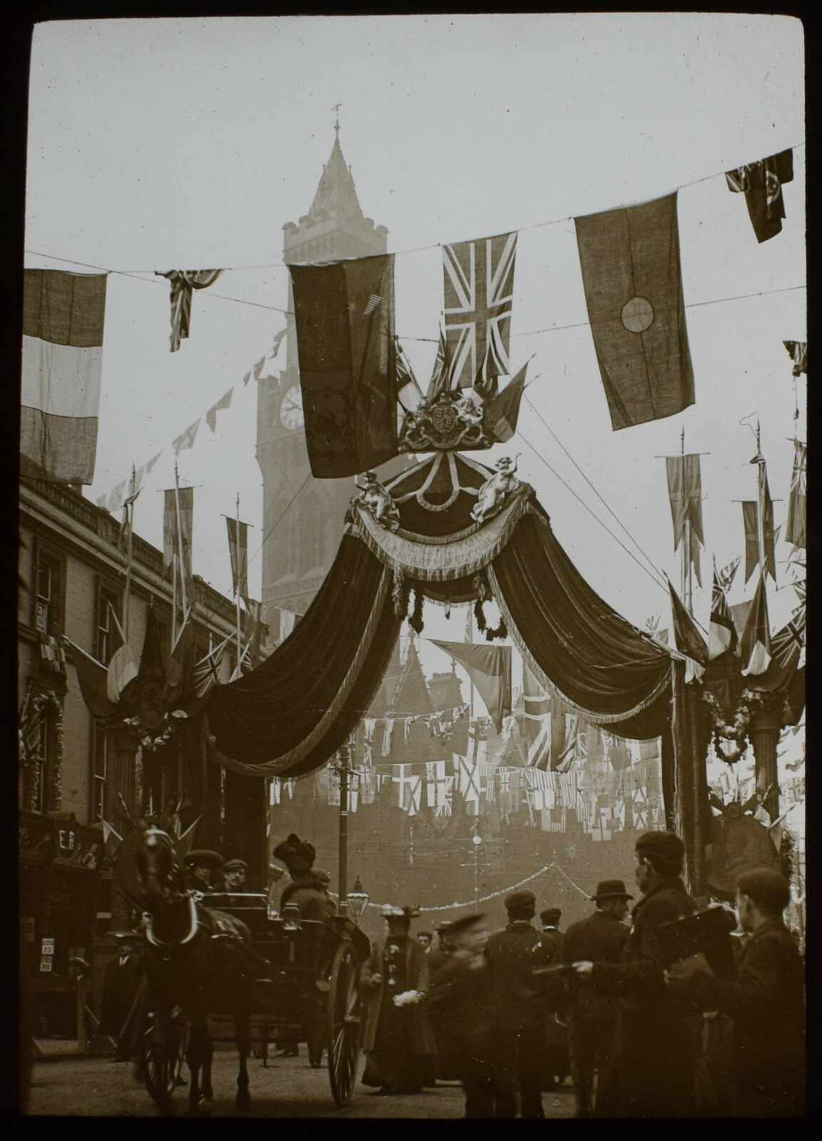 ANTIQUE Magic Lantern Slide 1904 BRADFORD EXHIBITION PHOTO NO16 MARKET STREET