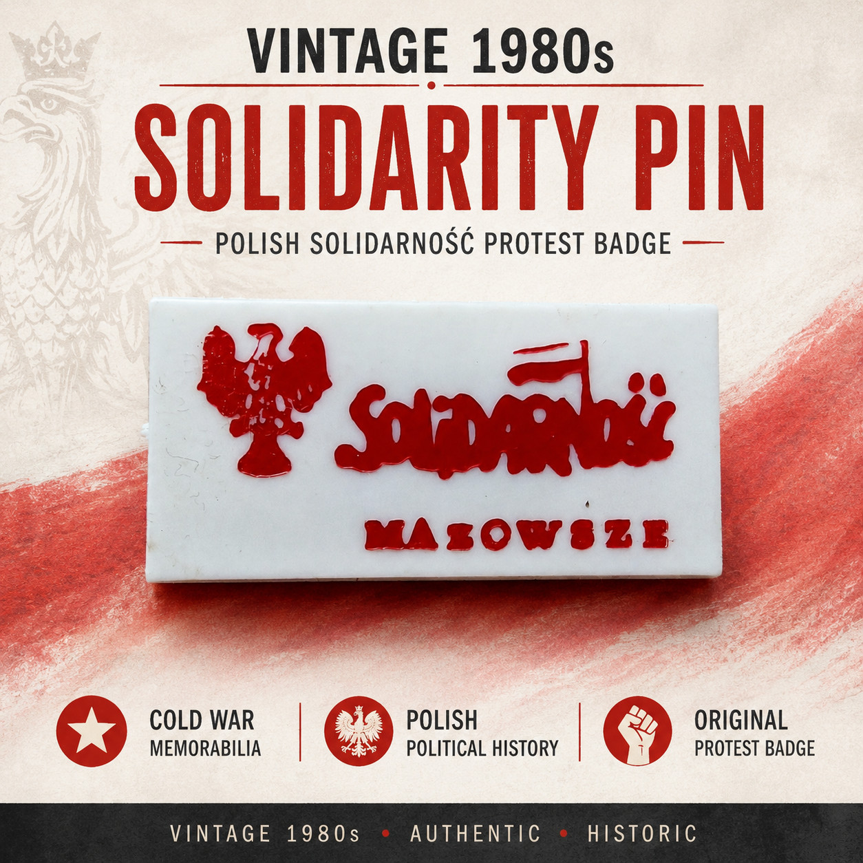 Vintage 1980s Solidarity Poland Pin Badge Solidarność Polish Protest Union RARE