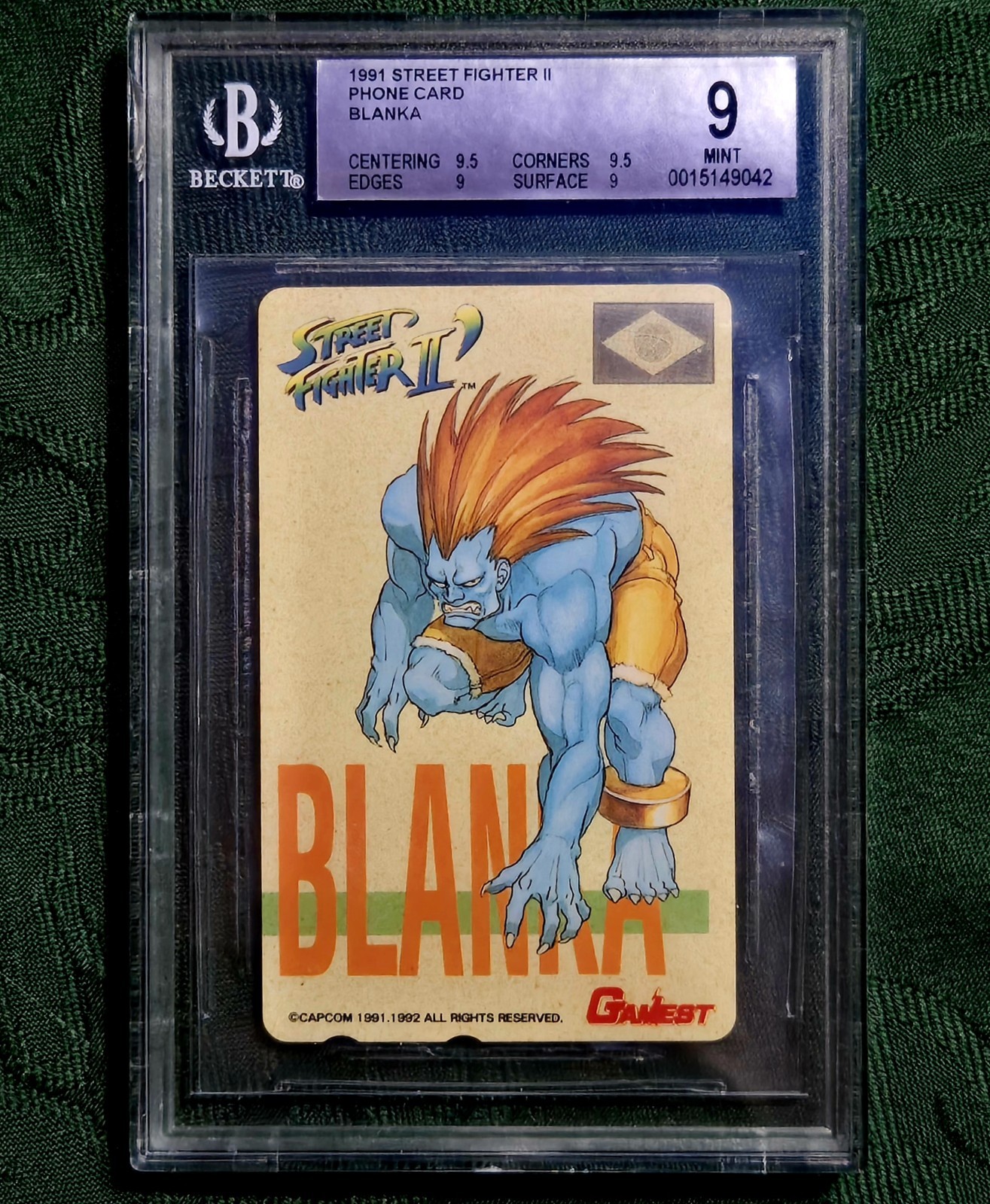 1991-1992 Street Fighter II Blanka Japanese Phone Card BGS 9 Mint Gamest Capcom