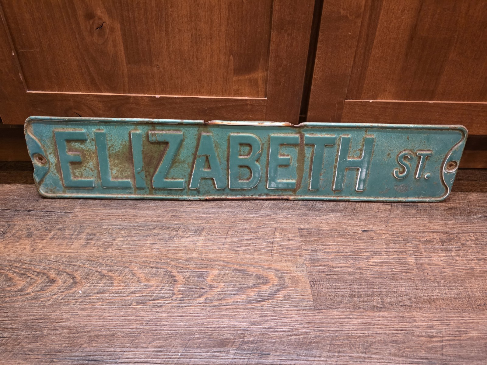 Vintage Embossed Steel Elizabeth St Street Sign NYC Little Italy Metal Blade