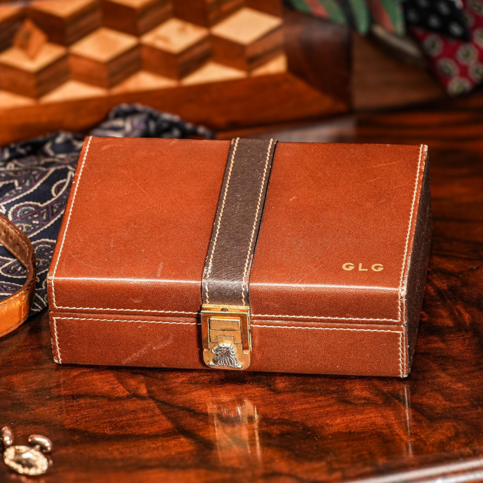 Luxurious Vintage Leather Mark Cross Men's Jewelry Box Ring Cufflinks