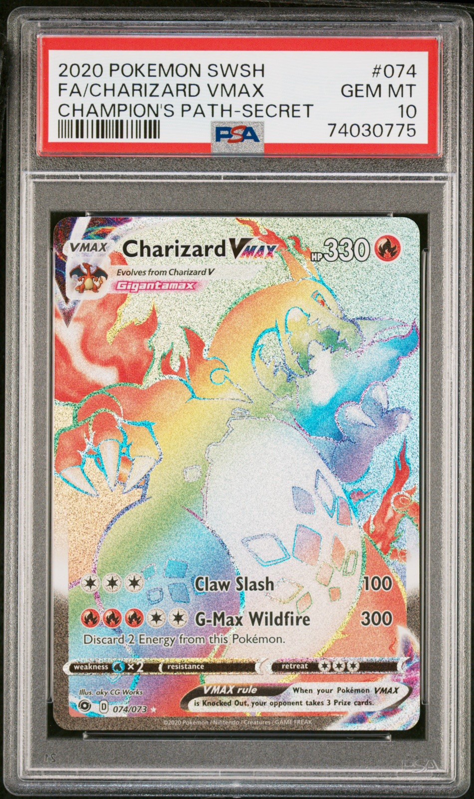 Pokémon TCG Charizard VMAX 074/073 Champions Path PSA 10 with guard 