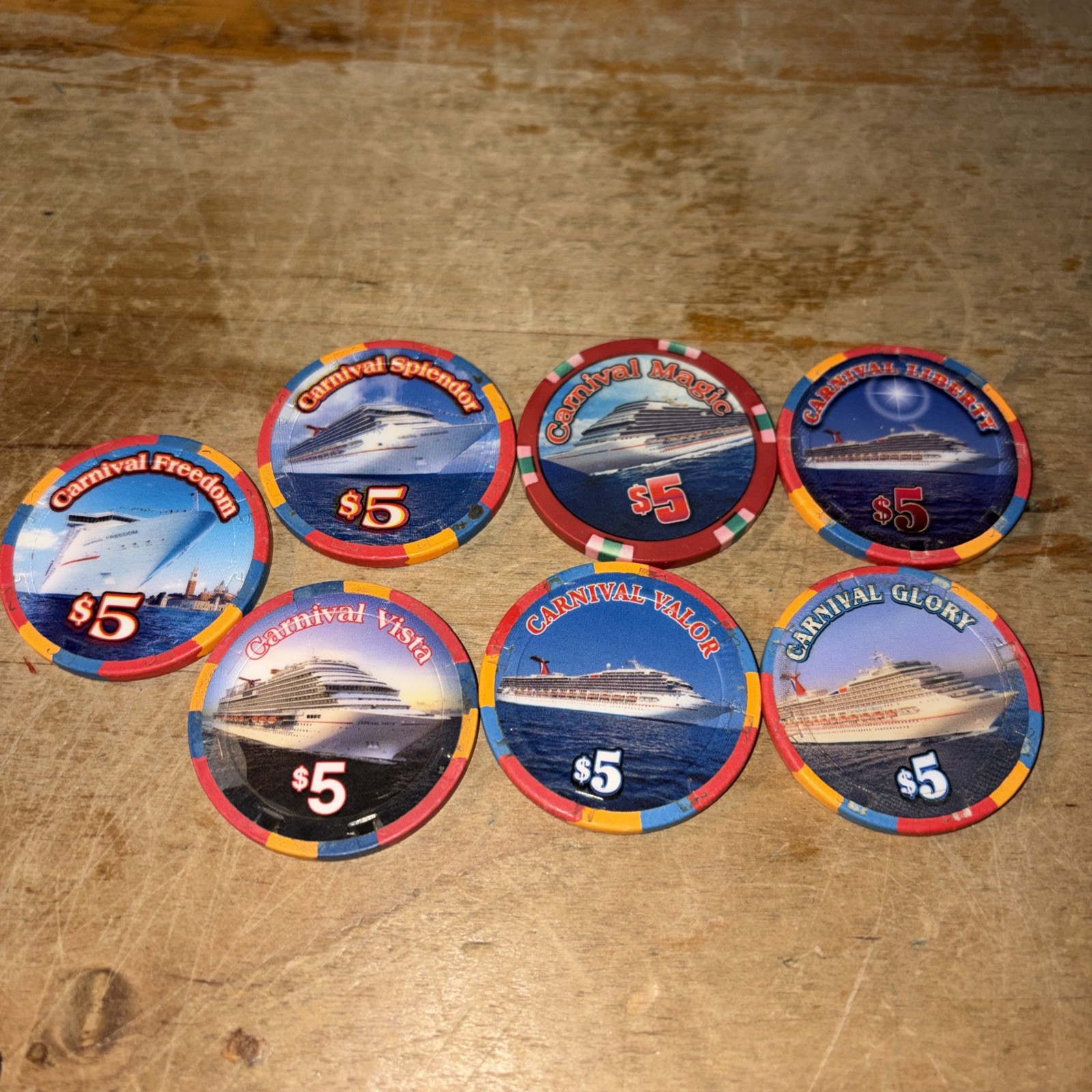 7) 5 dollar carnival cruise casino chips 
