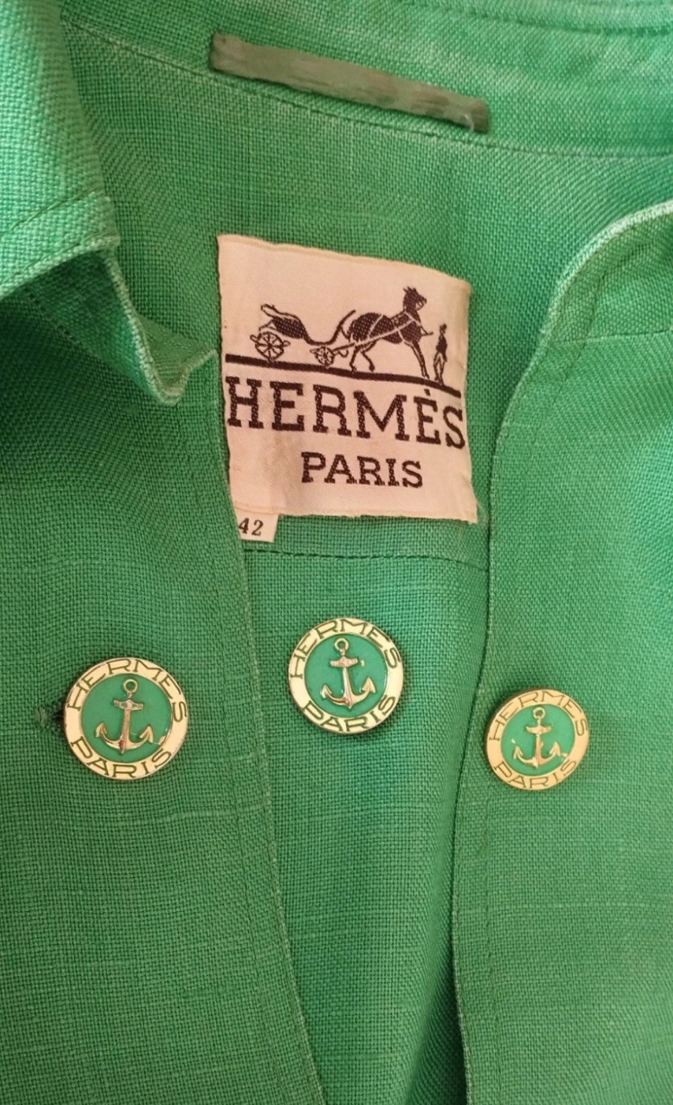 Free shipping vintage Hermes Paris buttons Anchor logo golden Green set of 3 lot