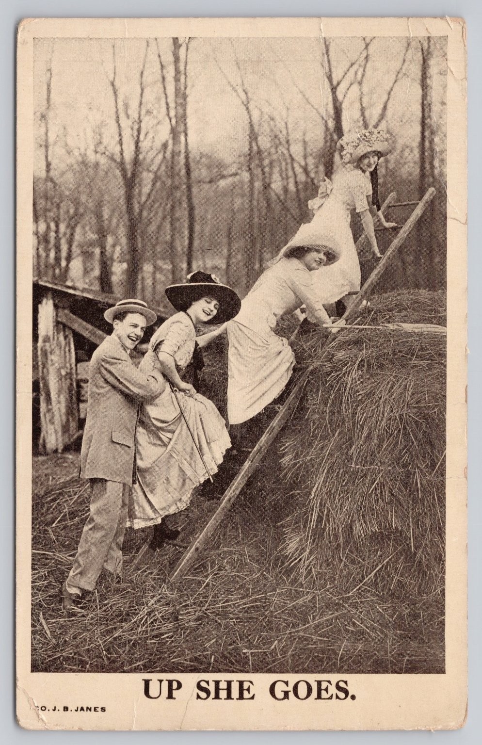 Vintage 1912 Real Photo Postcard Up She Goes by J.B. Janes