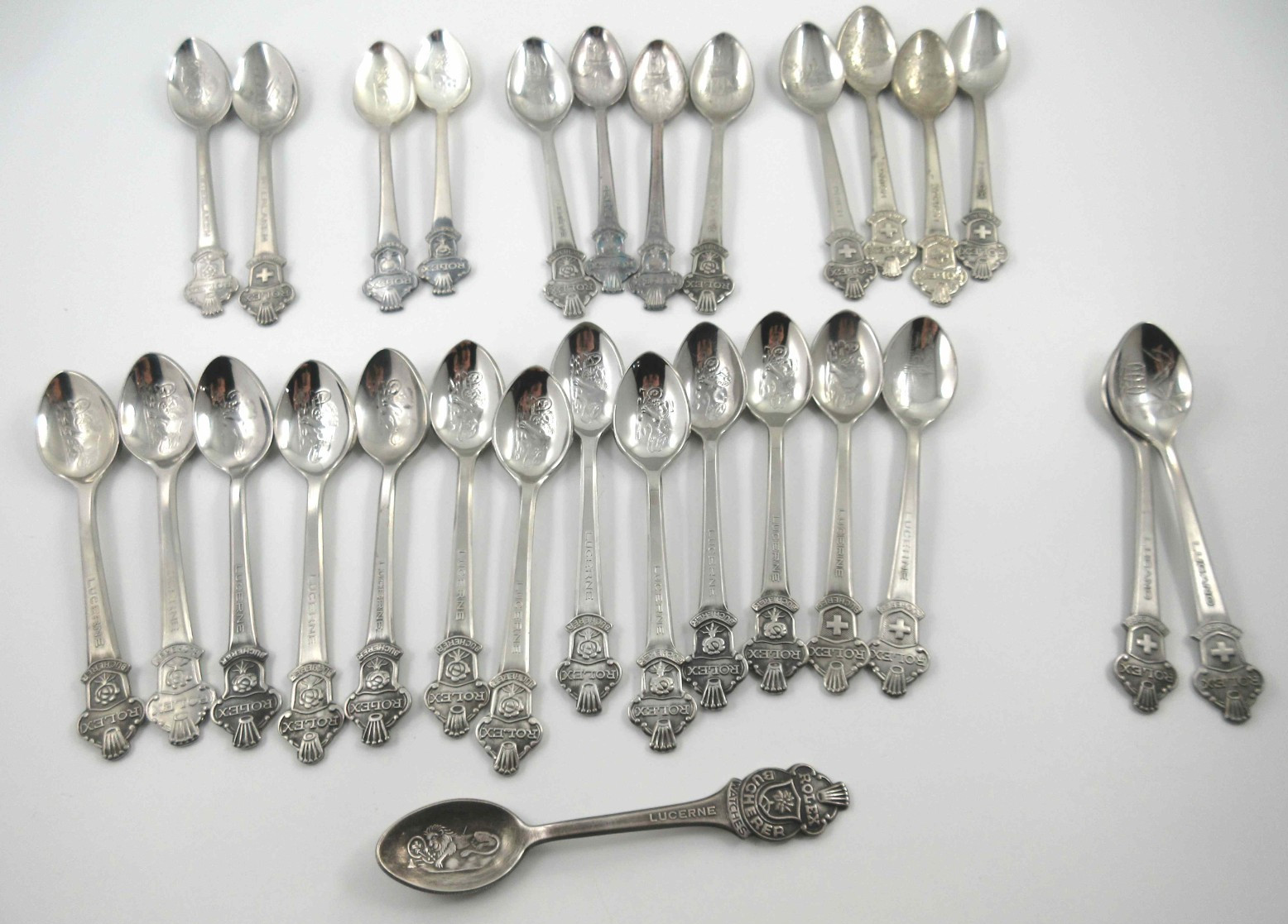 Rolex Bucherer of Switzerland 28 Souvenir Collectible Spoons 4-1/2