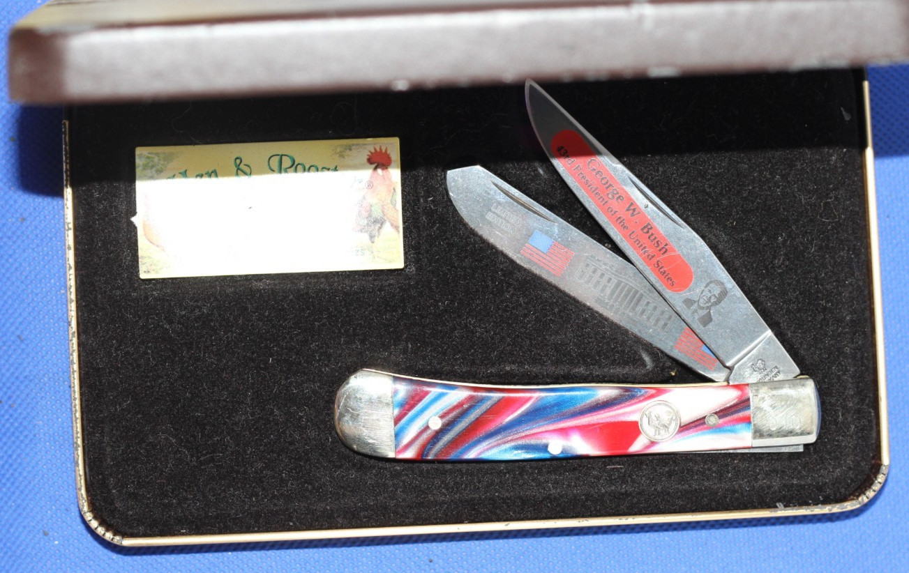 Vintage Hen & Rooster George W. Bush 2 Blade Trapper #040, NIB, NOS