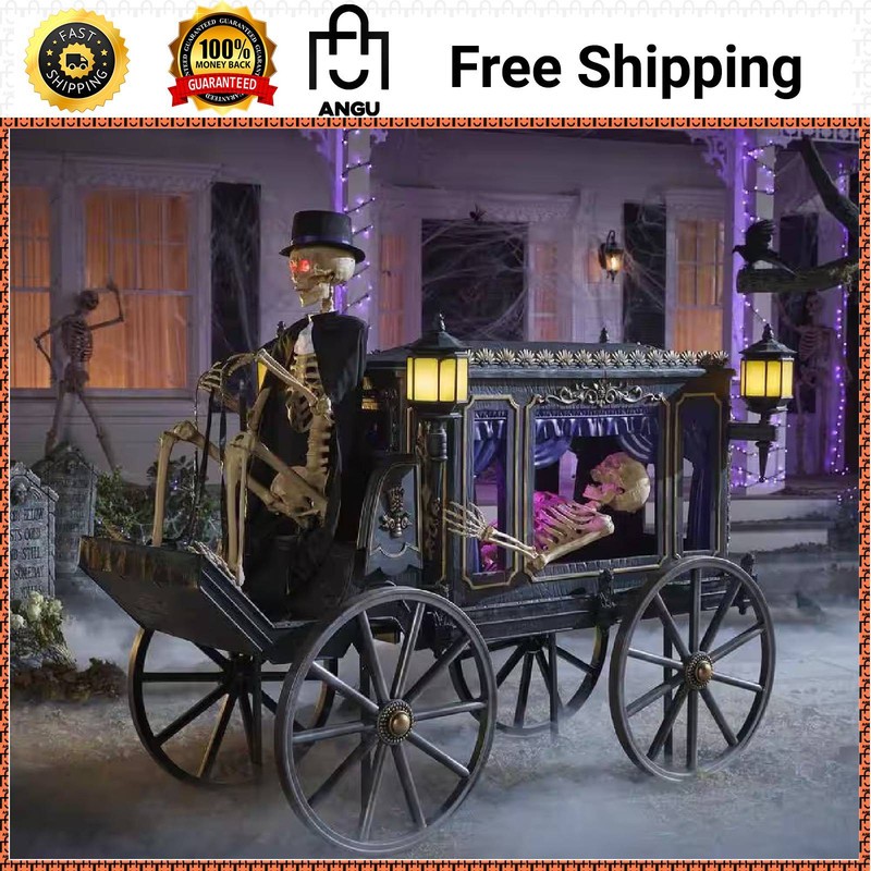 Home Accents 5 ft Grave Bones Animated LED Hearse Halloween Skeleton 25PA04179