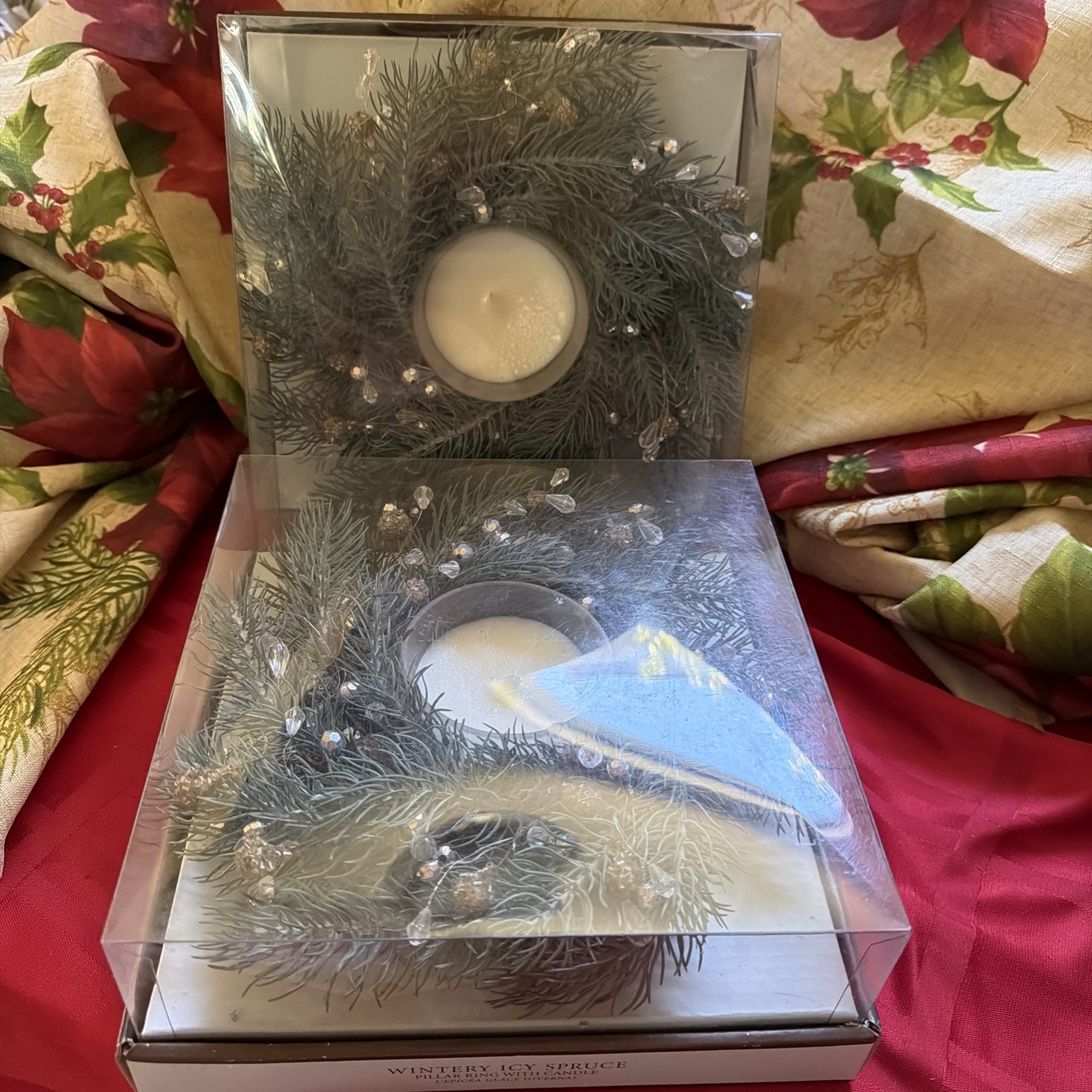 VTG 2005 Restoration Hardware Holiday Wreath Candle Centerpiece - Set of 2 NIB