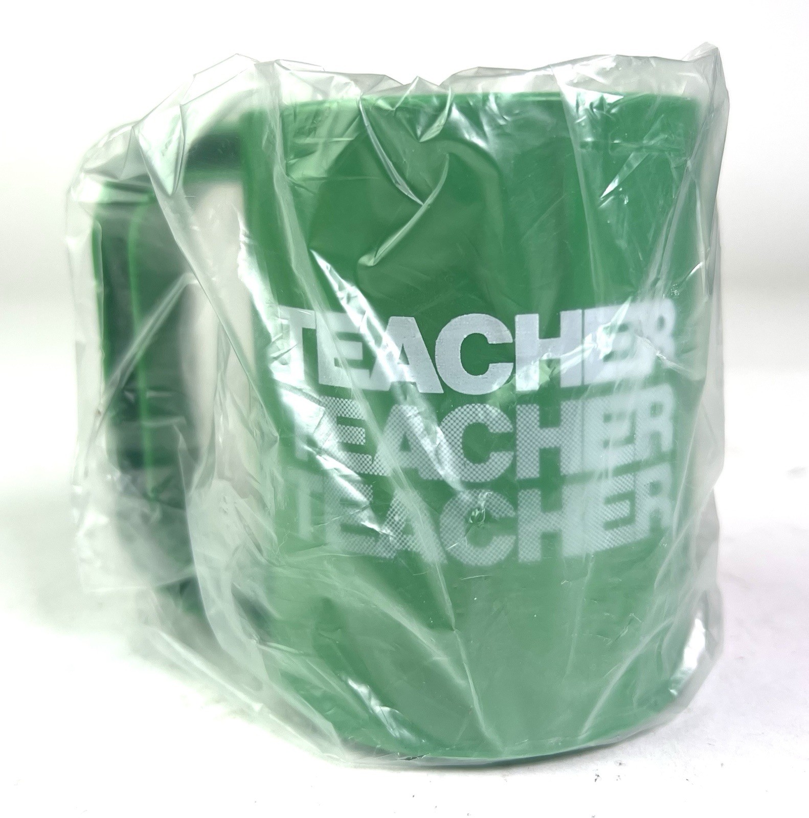 Vintage 1980s Plastic Retro Ingrid Coffee Mug  Cup Stein Green “Teacher” EUC