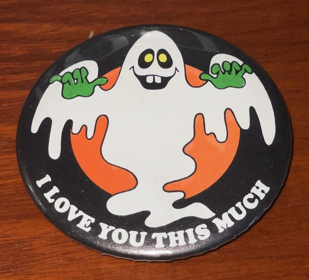 Vintage 1979 Russ Berrie Halloween Ghost Pinback Button \