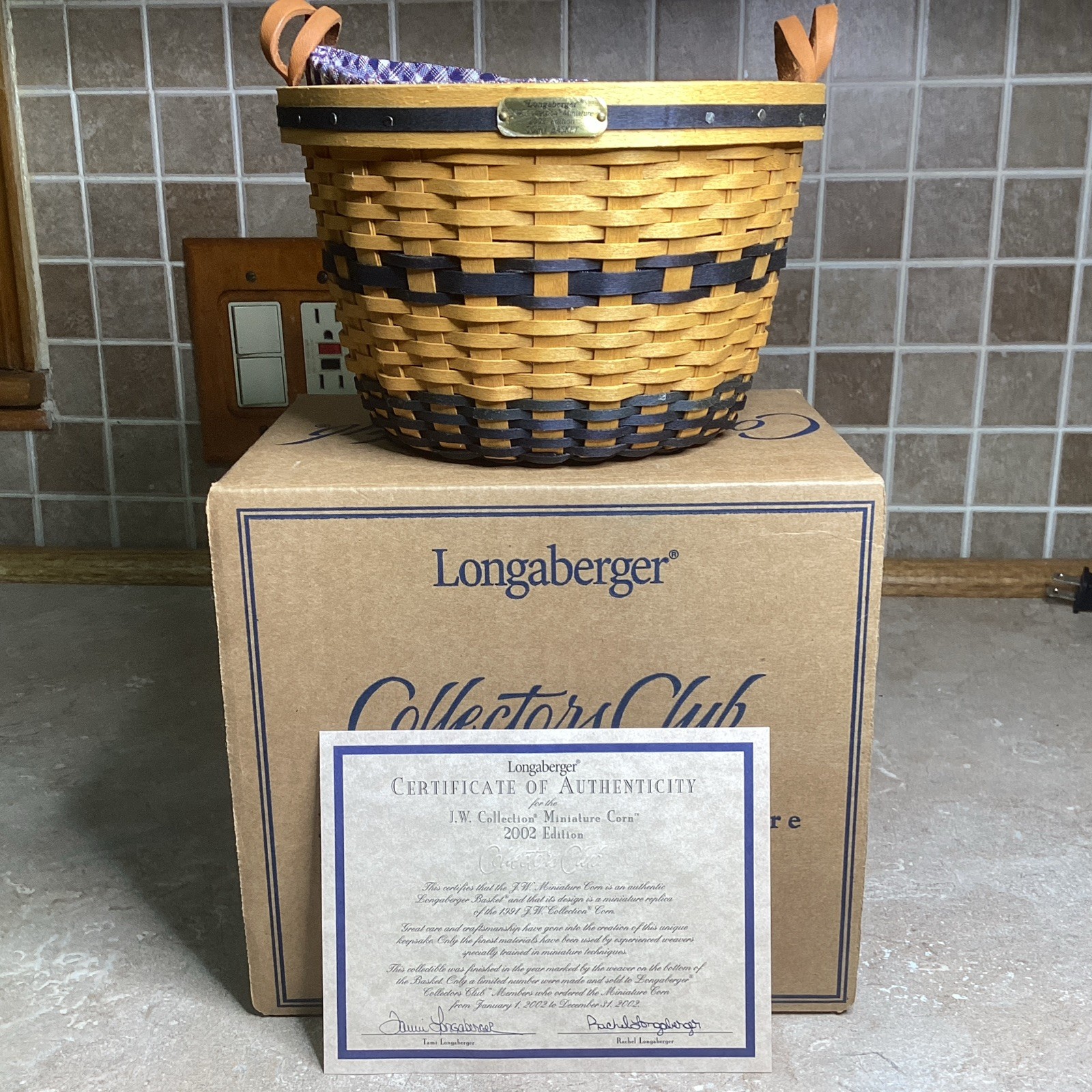 Longaberger Collectors Club JW Miniature CORN BASKET - Liner,Protector NEW Longaberger Collectors Club JW Miniature CORN BASKET - Liner,Protector NEW