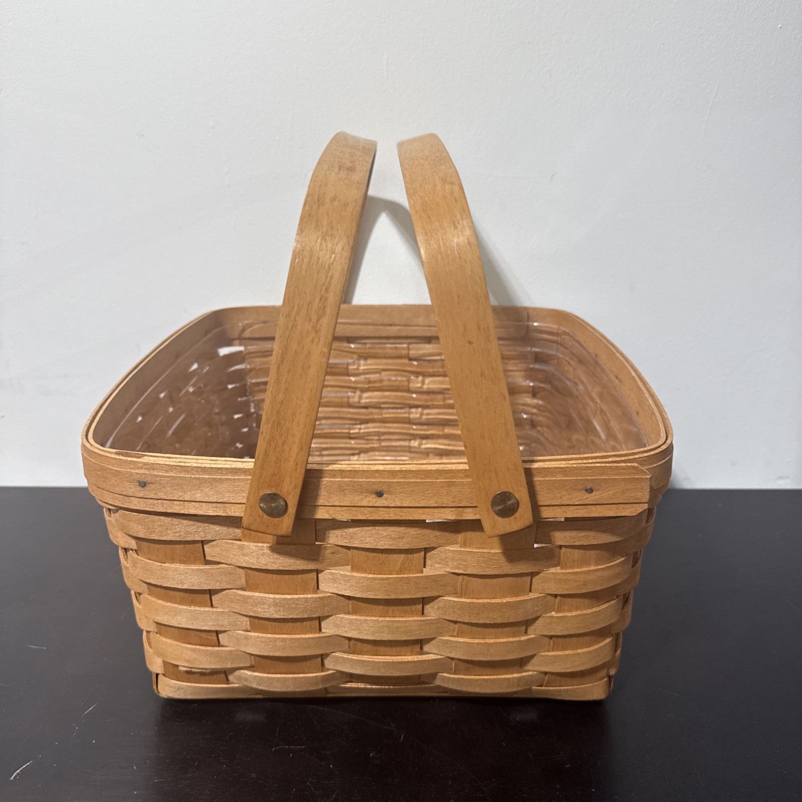 Longaberger 1994 Hand Woven Basket Double Handles With Liner 12 x 12 x 6