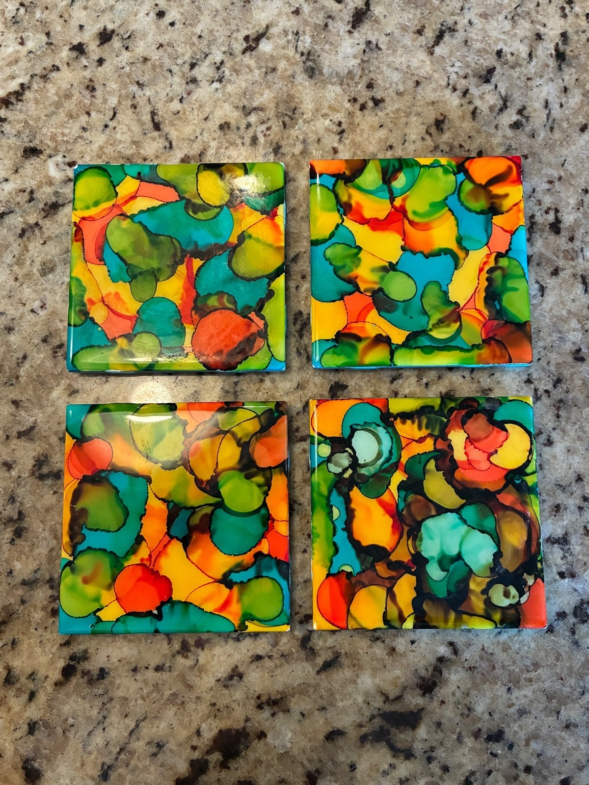 Set of 4 Abstract Multicolor Tile Coasters
