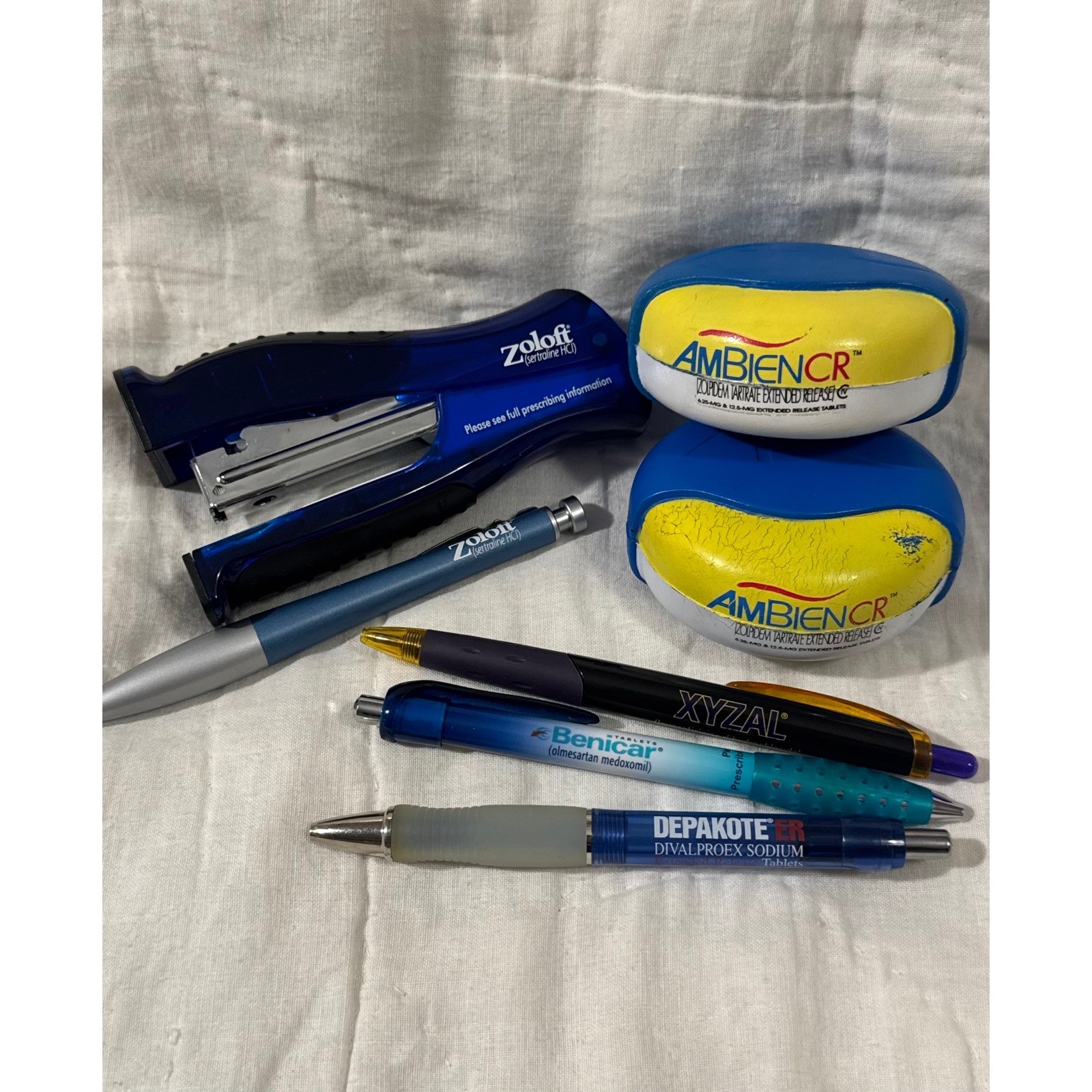Vintage Ambien CR Pharmaceutical Promo Stress Ball Set of 2 Blue Yellow Foam