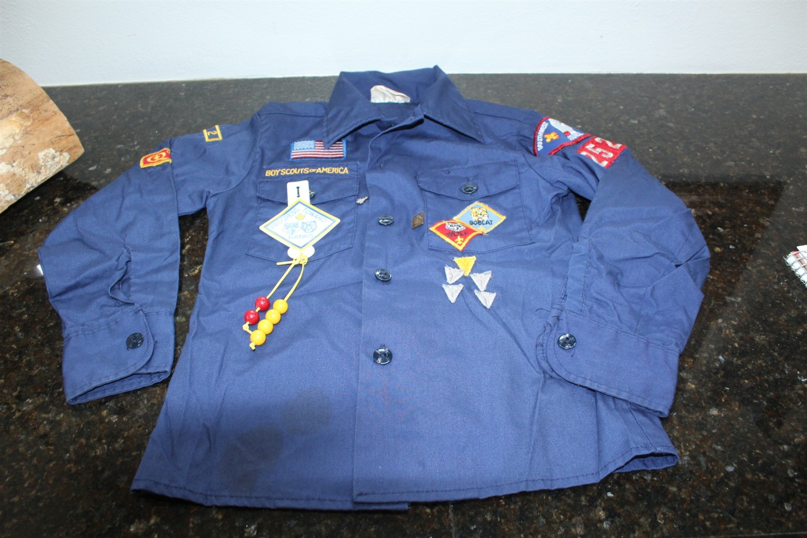 Vintage Official Boy Scouts Shirt With Patches And Pins Button Front Size 10