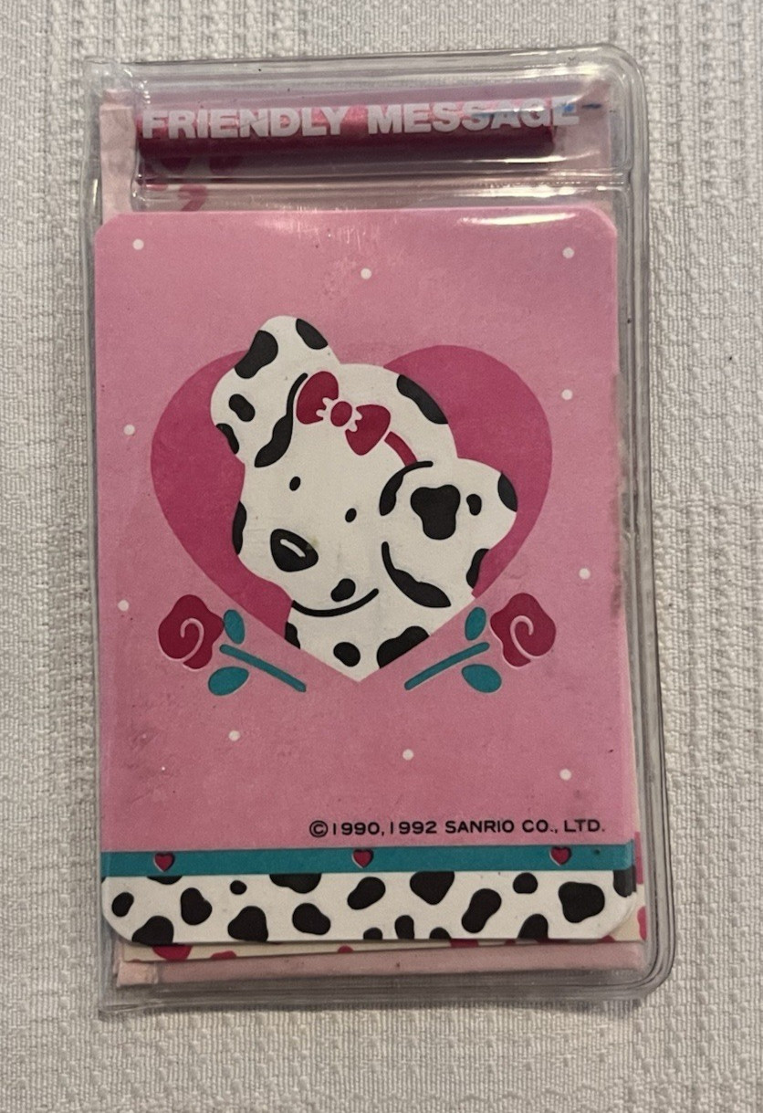 Vintage Sanrio Spottie Dottie Friendly Message Mini Stationery Set w Pencil 1992