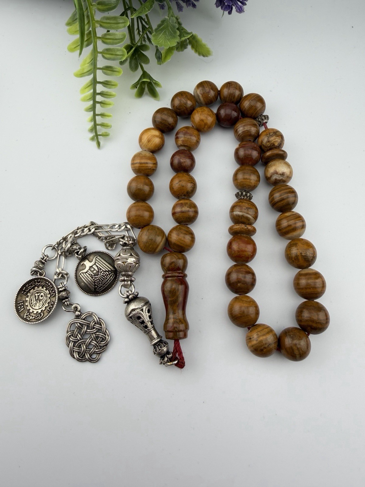Antique Tiger Eye Stone 33Bead Islamic Prayer Rosary Tisbahمسبحة مسباح عين النمر
