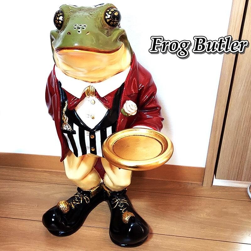 Inanimate Frog Butler Figure Faux Antique Large Frog Vintage  Retro American Dec