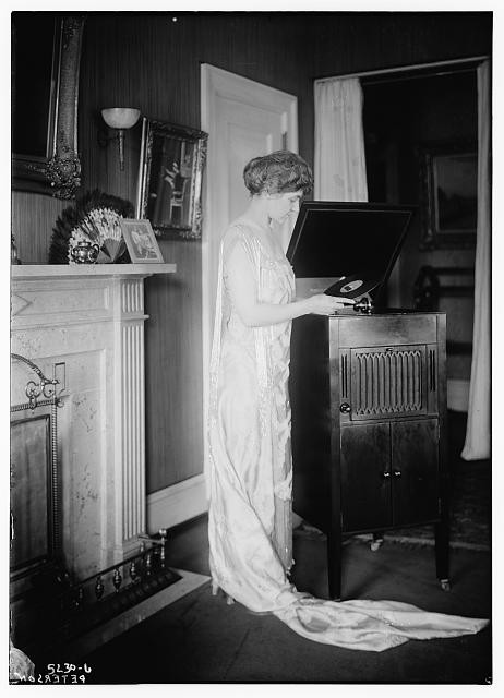 Photo:May Esther Peterson Thompson at Victrola Phonograph circa 1915-1920