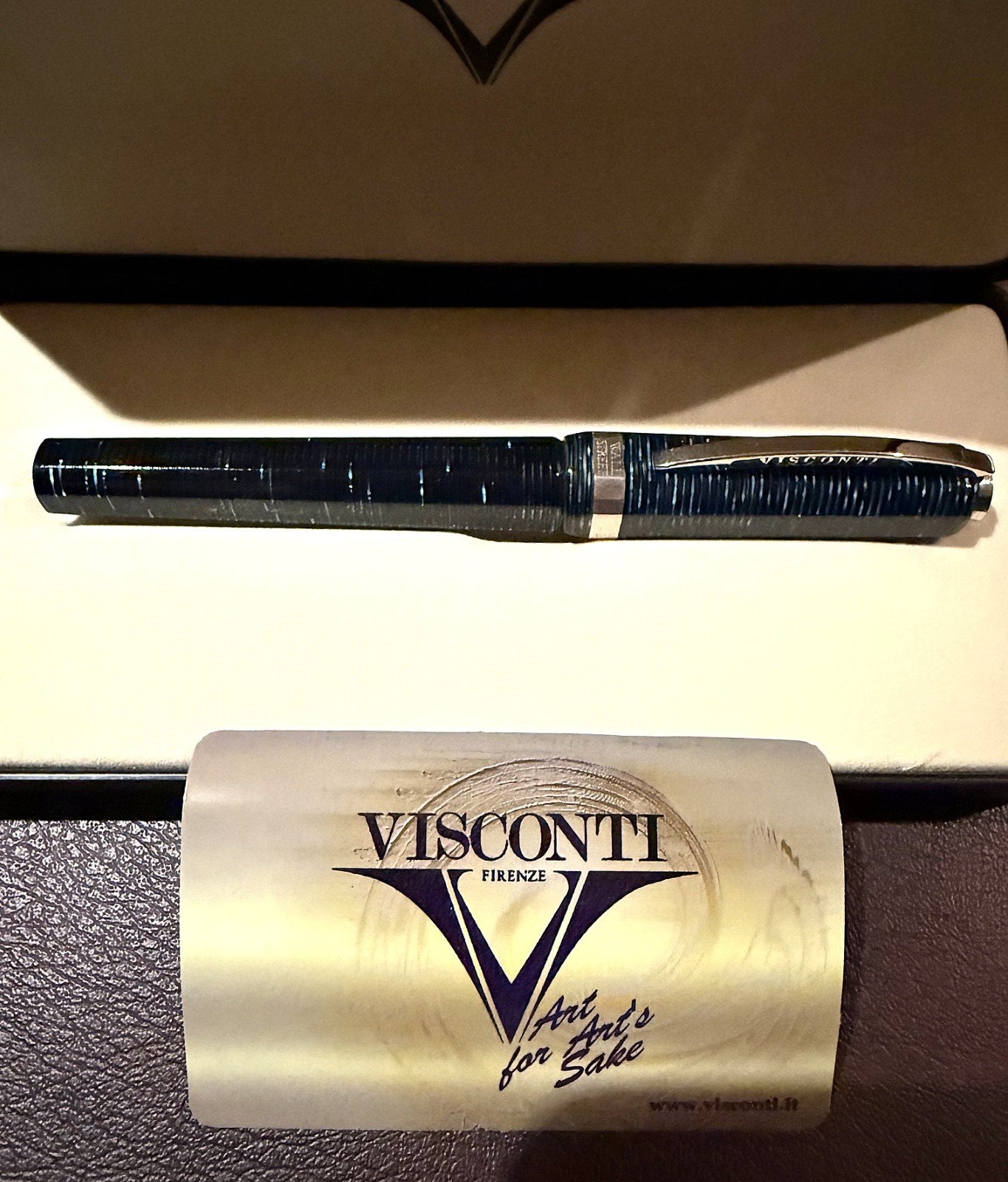 VISCONTI WALL STREET CELLULOID ROLLERBALL-BLUE ORIGINAL BOX AND PAPERS