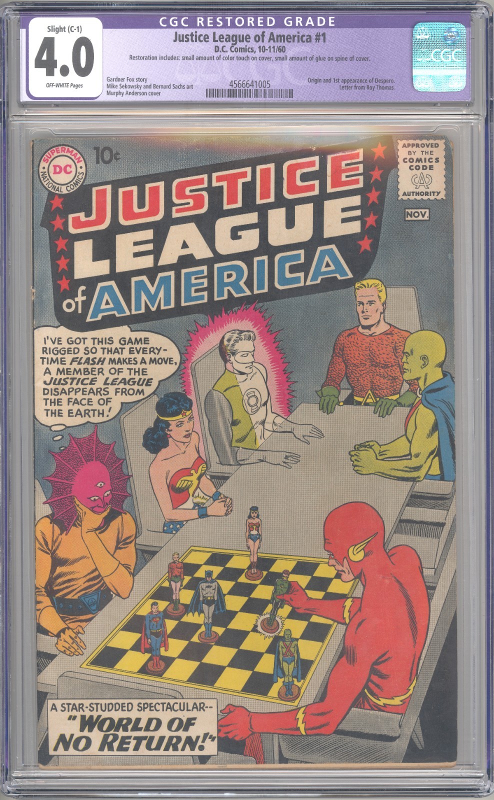 Justice League of America #1 (1960) - CGC 4.0 slight restoration