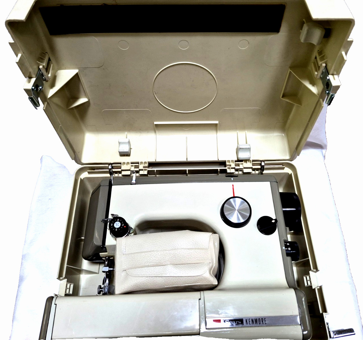 Vintage Sears Kenmore Rose Case Sewing Machine Runs Model 158-10302 Accessories