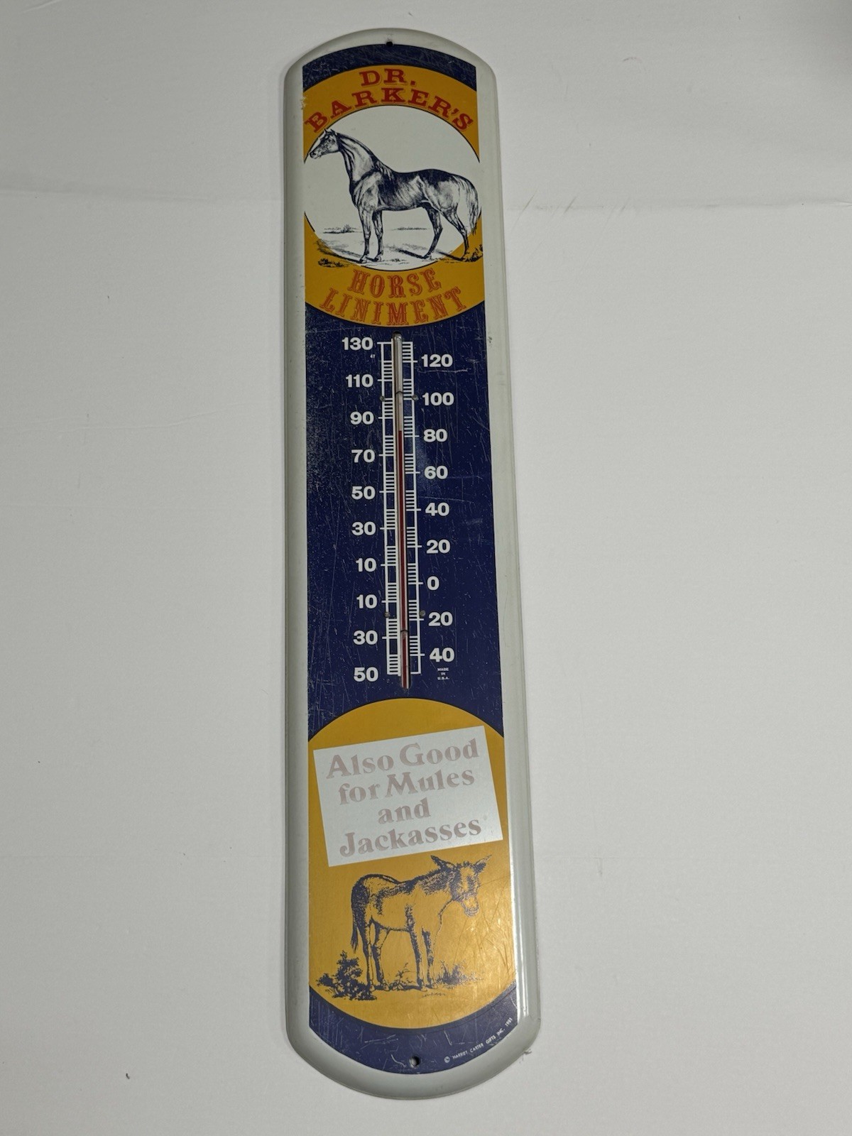 Vintage-style Advertising Thermometer for Dr. Barker\'s Horse Liniment 1981 USA