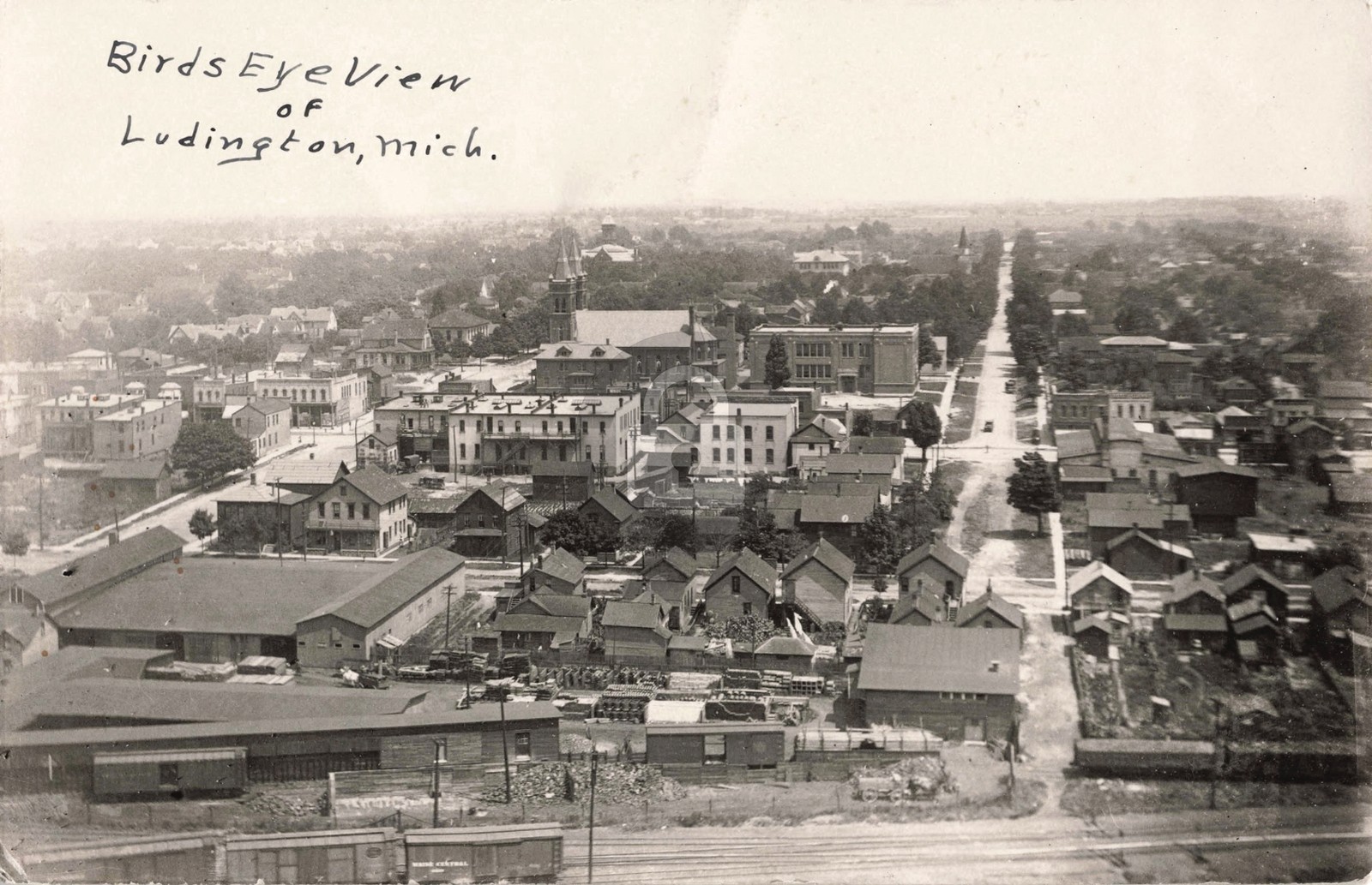 Bird\'s-Eye View of Ludington MI Michigan 1923 RPPC Photo Postcard COPY