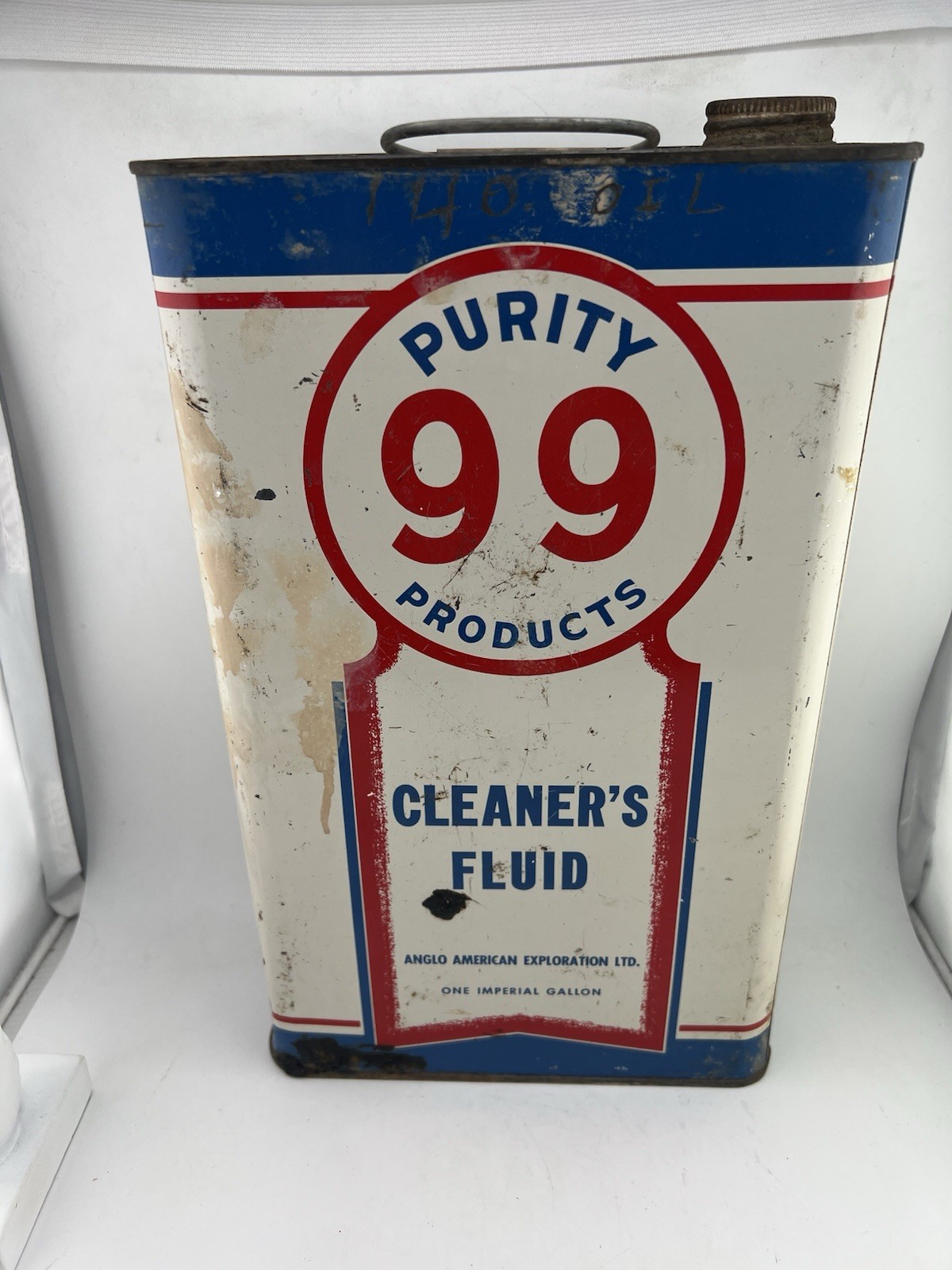 Rare Vintage PURITY 99 Cleaner's Fluid Tin Can One Imperial Gallon READ