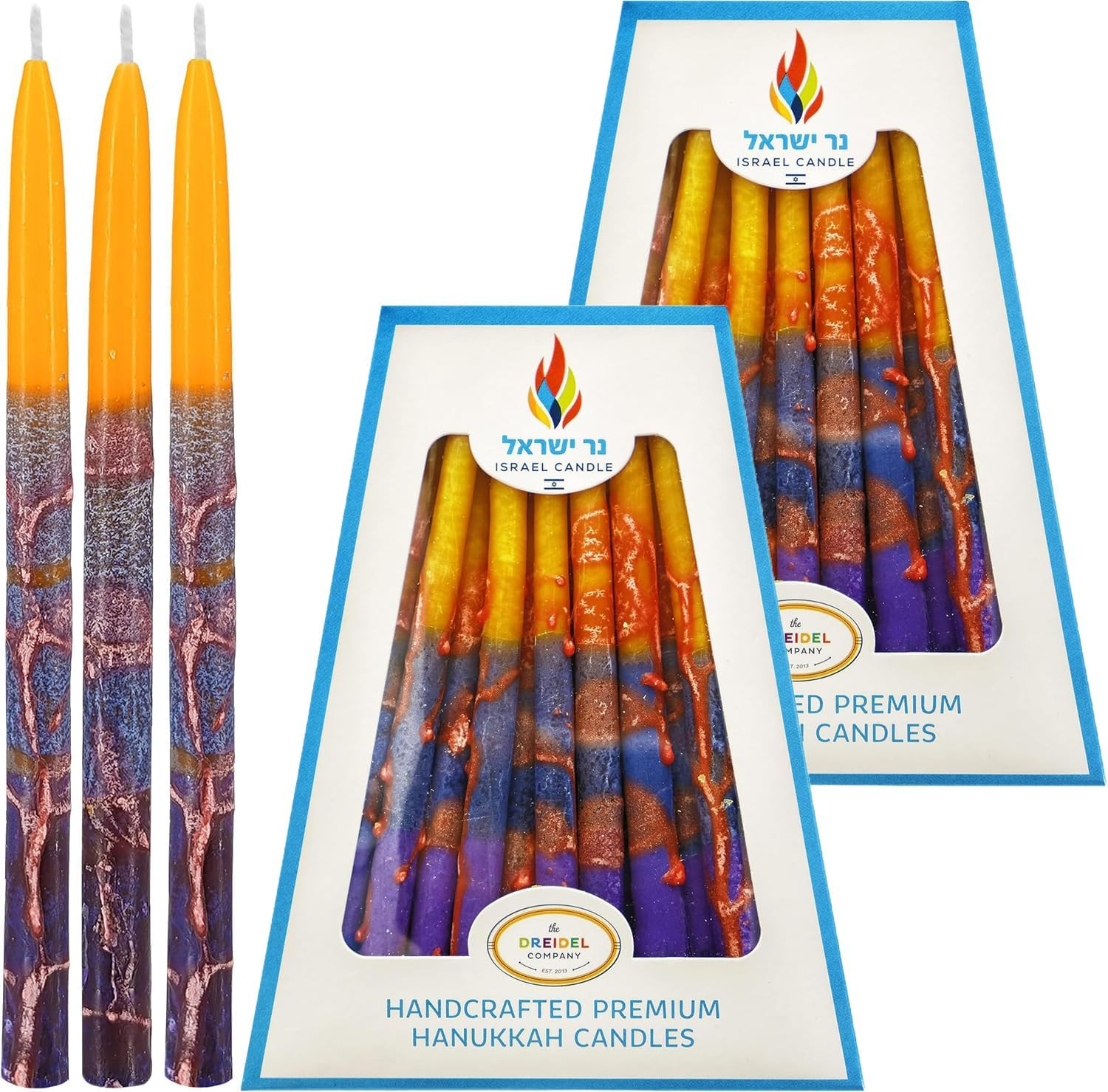 2-Pack Dripless Hanukkah Candles Decorative Purple, Blue, Orange Orange Frosted