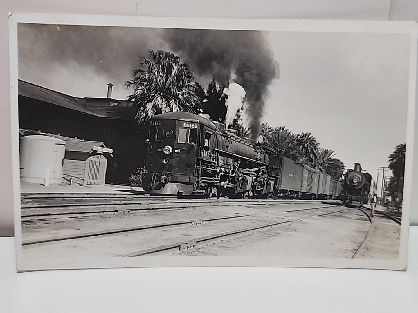 RPPC Southern Pacific X- 4187 Steam Engine Train Leaving Indio Ca RRP 775
