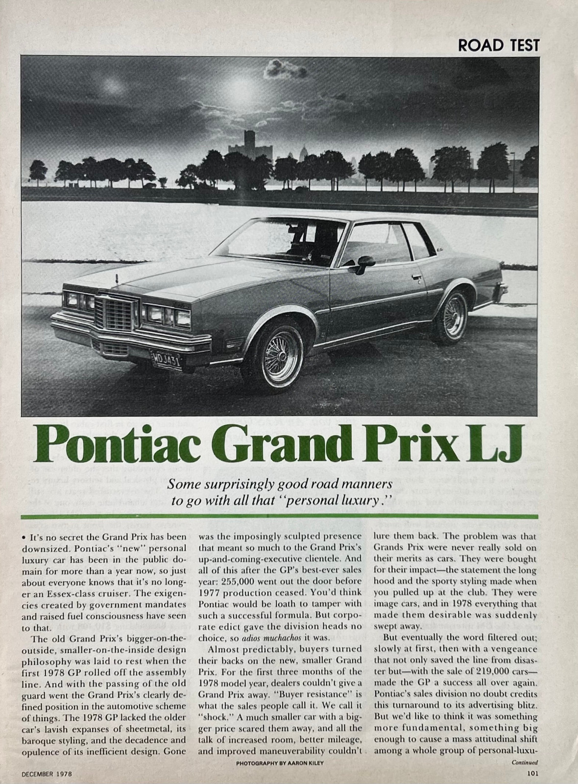 1978 Road Test Pontiac Grand Prix LJ  & Counterpoint 6 Pages Pics Specs Info