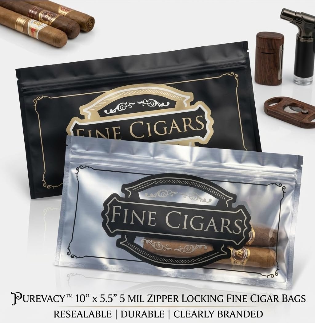 Cigar Storage Bags, 10 x 5.5 Inch, 5 Mil Laminated Zipper Bags, 100 Pack