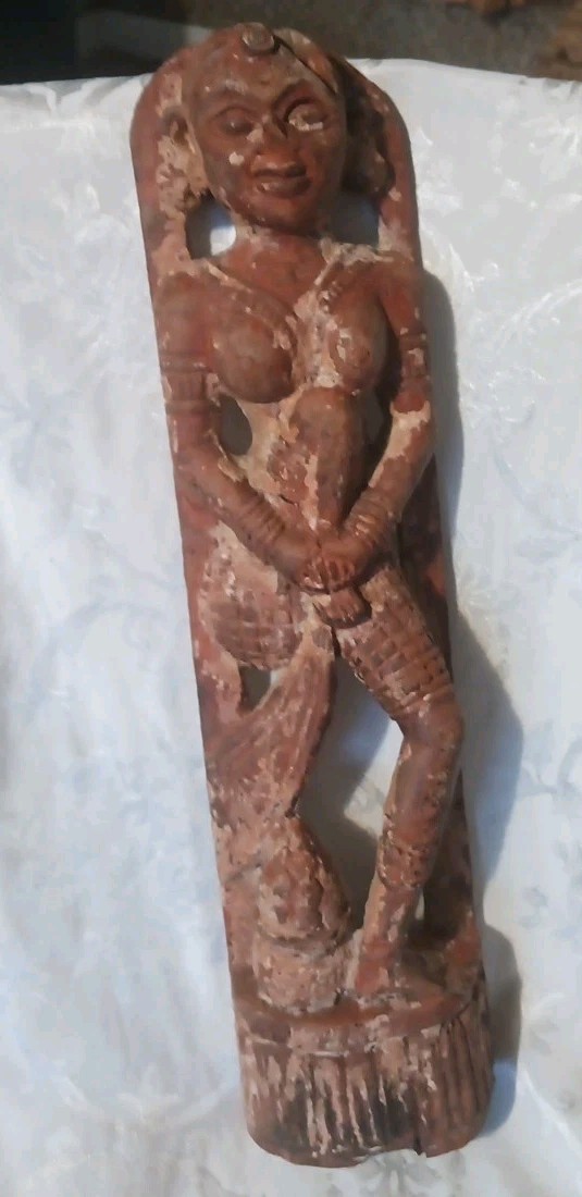 Rare Ancient Asian Carved Deity Goddess Aged Patina Original Wall Carving 20\