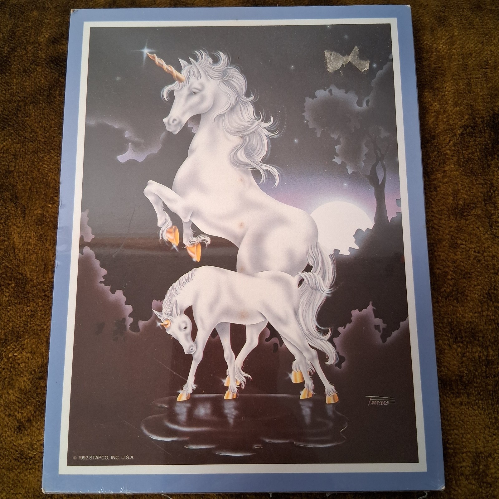 Vintage Ferraro Unicorn Art Print Stapco Wall Hanging Plaque Decor USA Mystical
