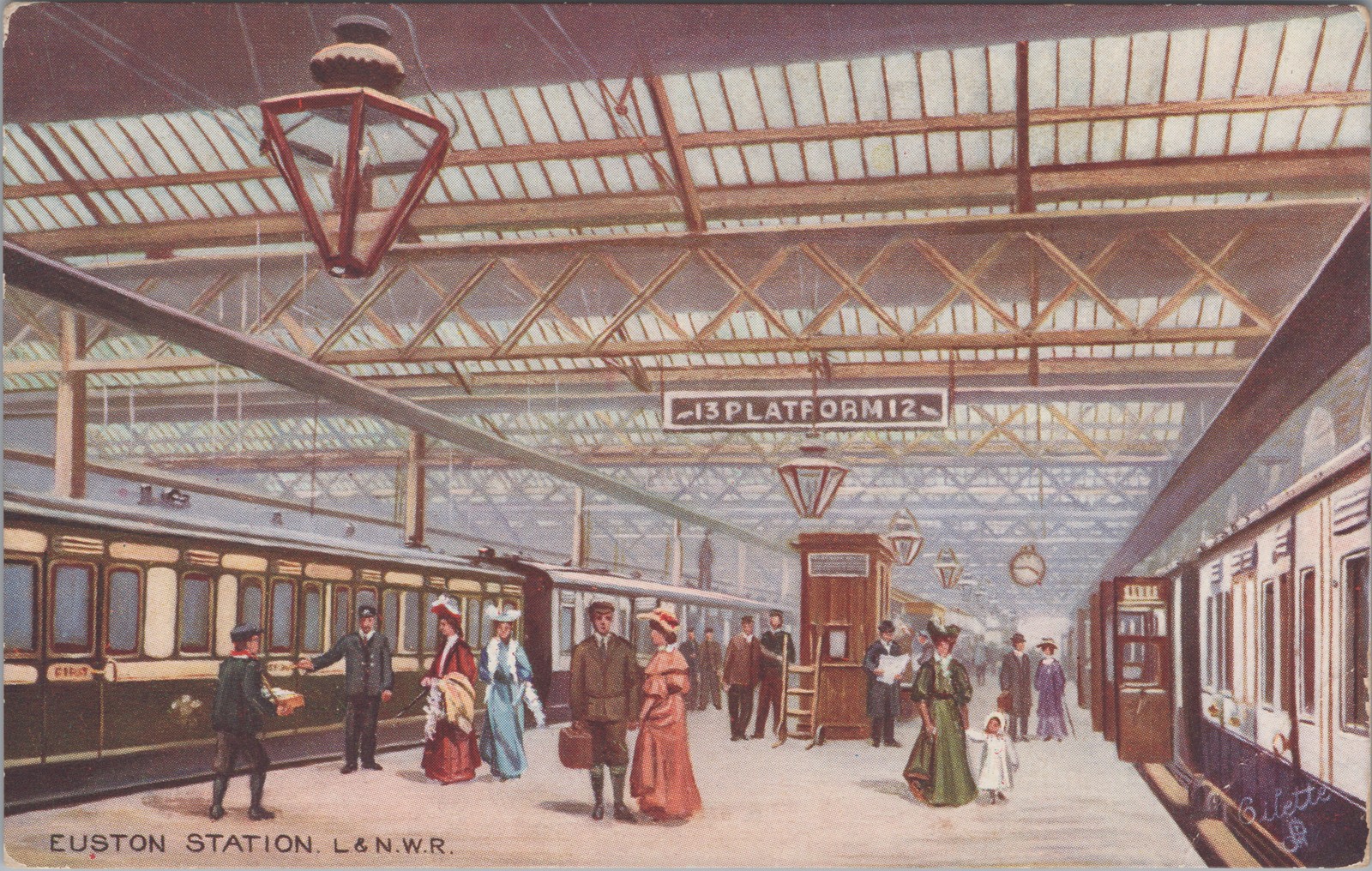 Euston Station L&NWR Interior Tuck's Oilette Postcard c1905 London Railway UK