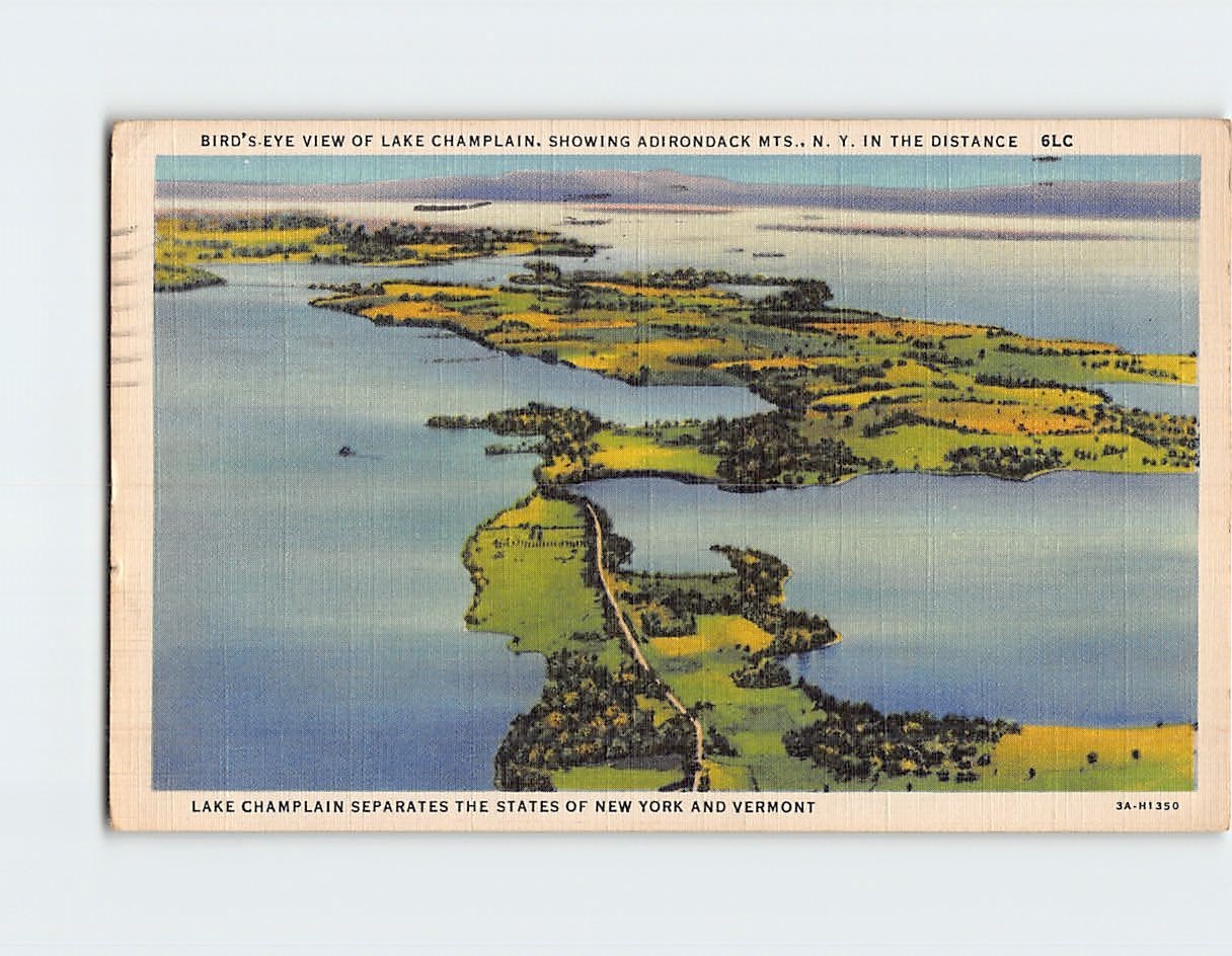 Postcard Birds Eye View Of Lake Champlain New York USA