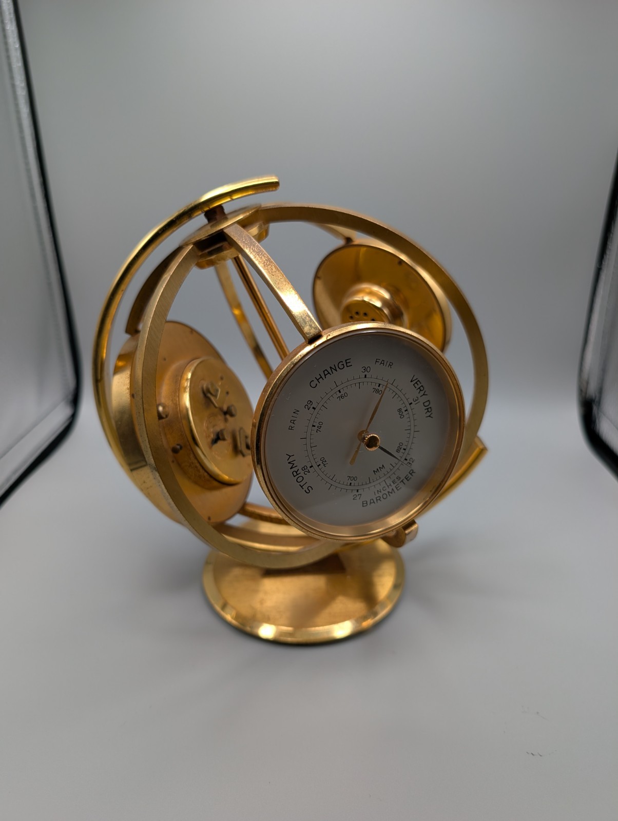 Vintage Imexal 15 Jewels World Time Desk Clock Barometer Thermometer Swiss Made