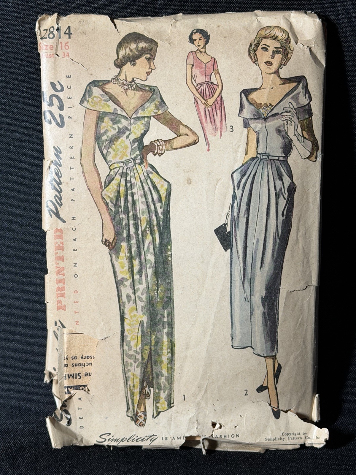 Vintage 1940s Simplicity 2814 Misses Size 16 Evening Gown Day-Time Length Dress