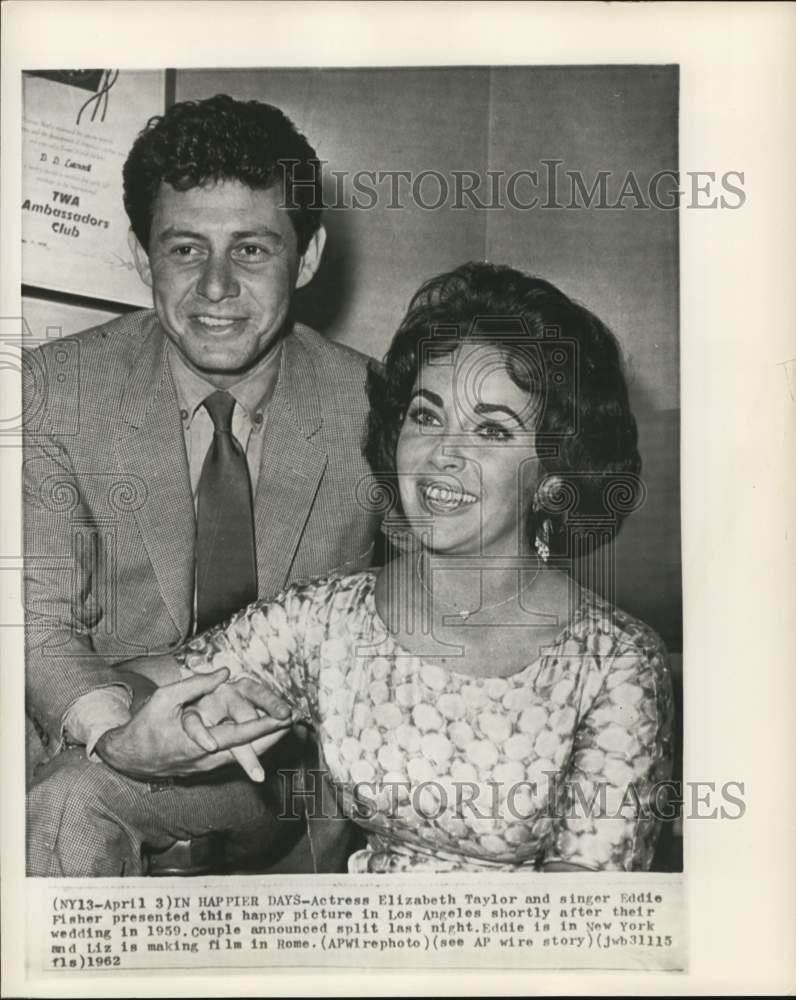 1962 Press Photo Elizabeth Taylor & Eddie Fisher In Los Angeles After Wedding