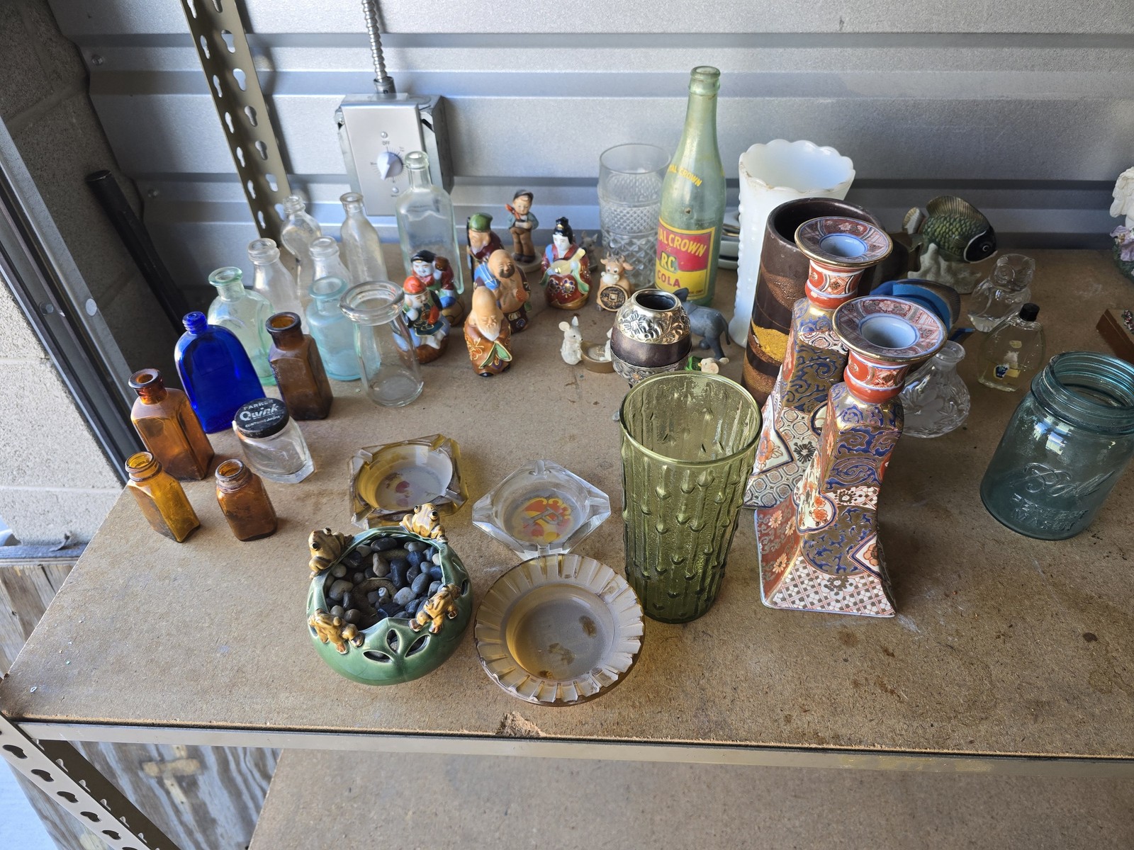 Vintage Antique Lot Bottles Figurines Imari Candlesticks Ashtrays Collectibles