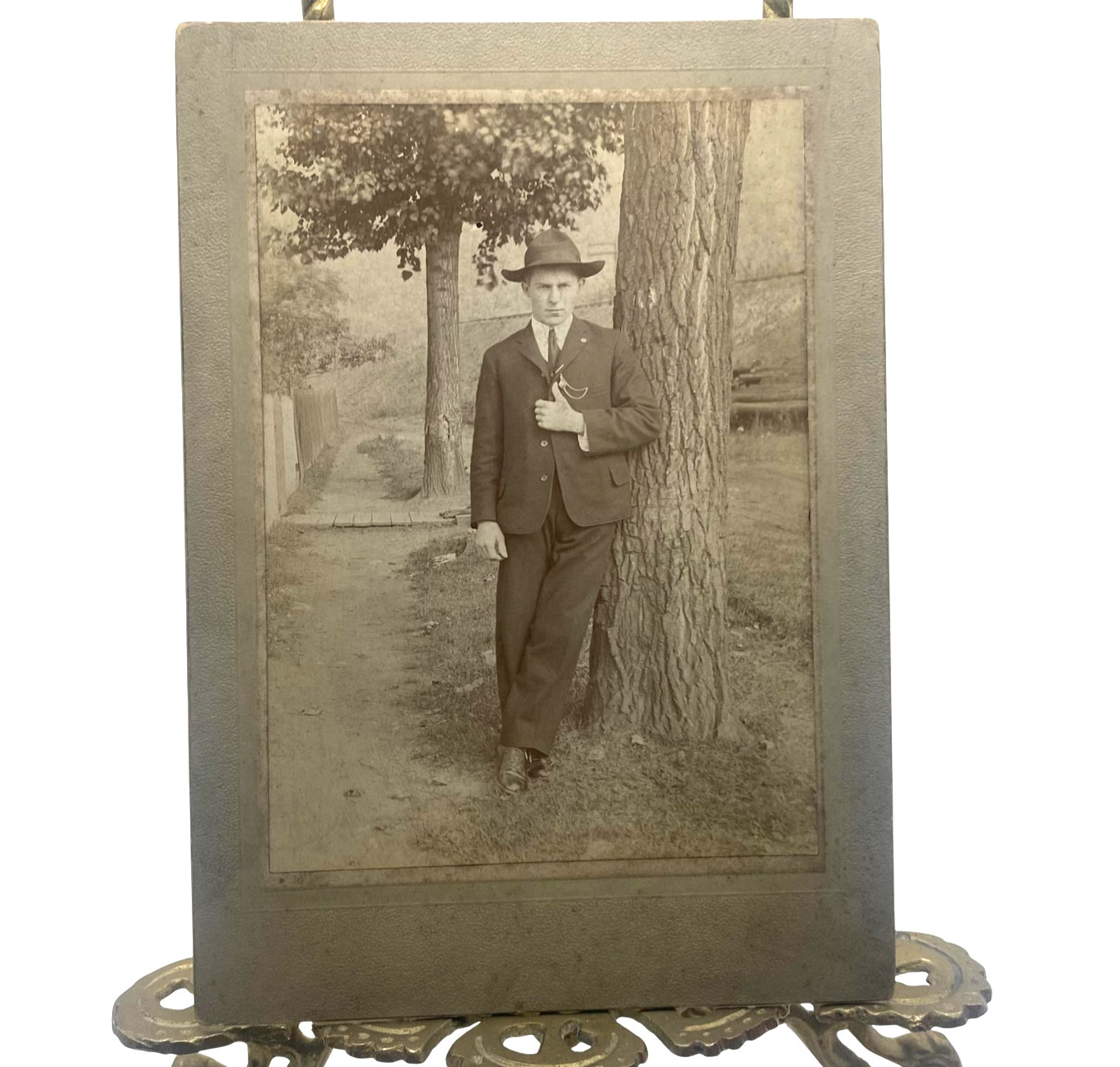 Vintage J H Ramsey Saxton PA Man Portrait Cabinet Card Photo 5x7 Sepia Original