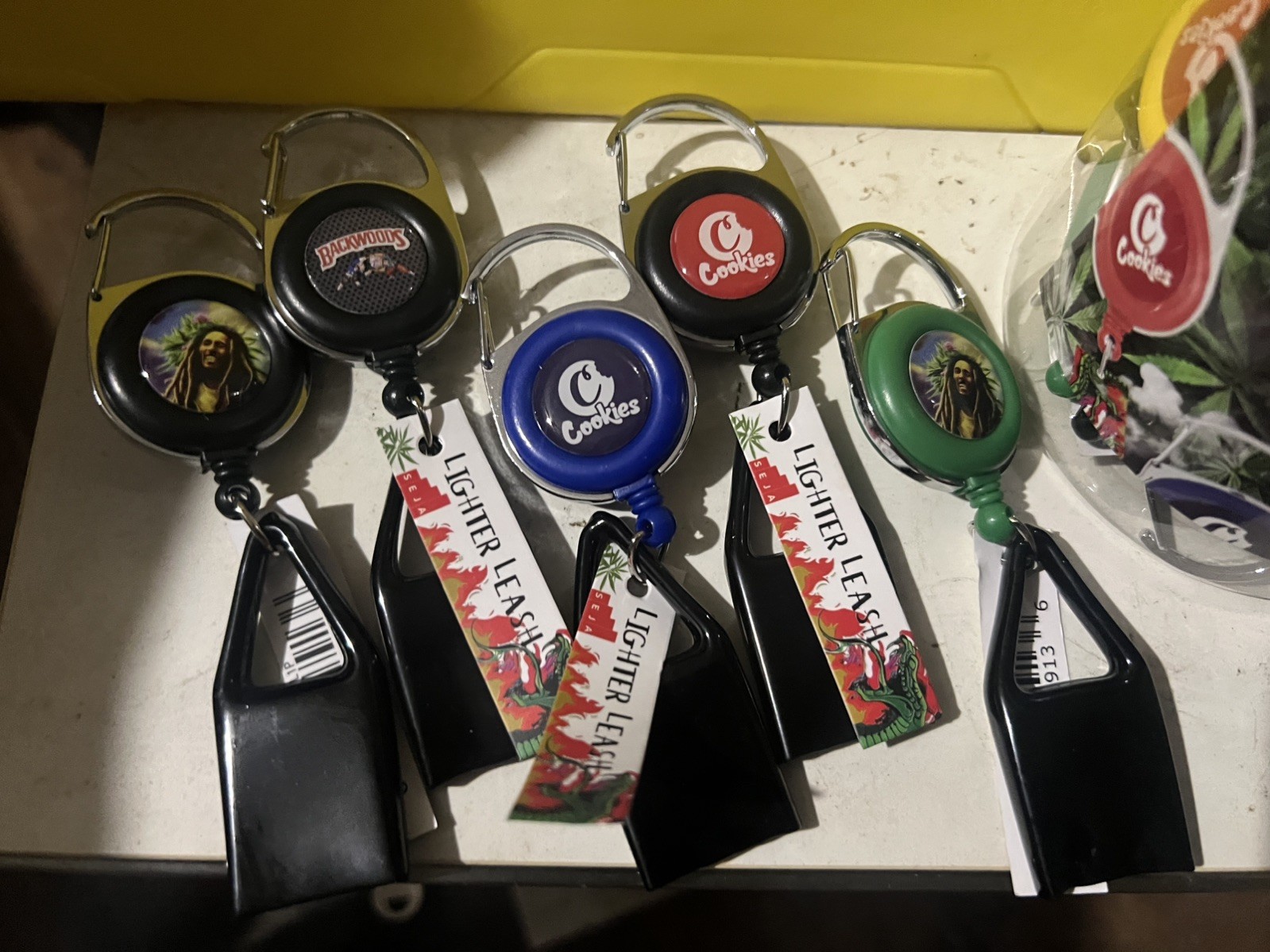 30 ct. Jug of lighter leashes- 420, Leaf, Marley, cookies, etc displayed on each